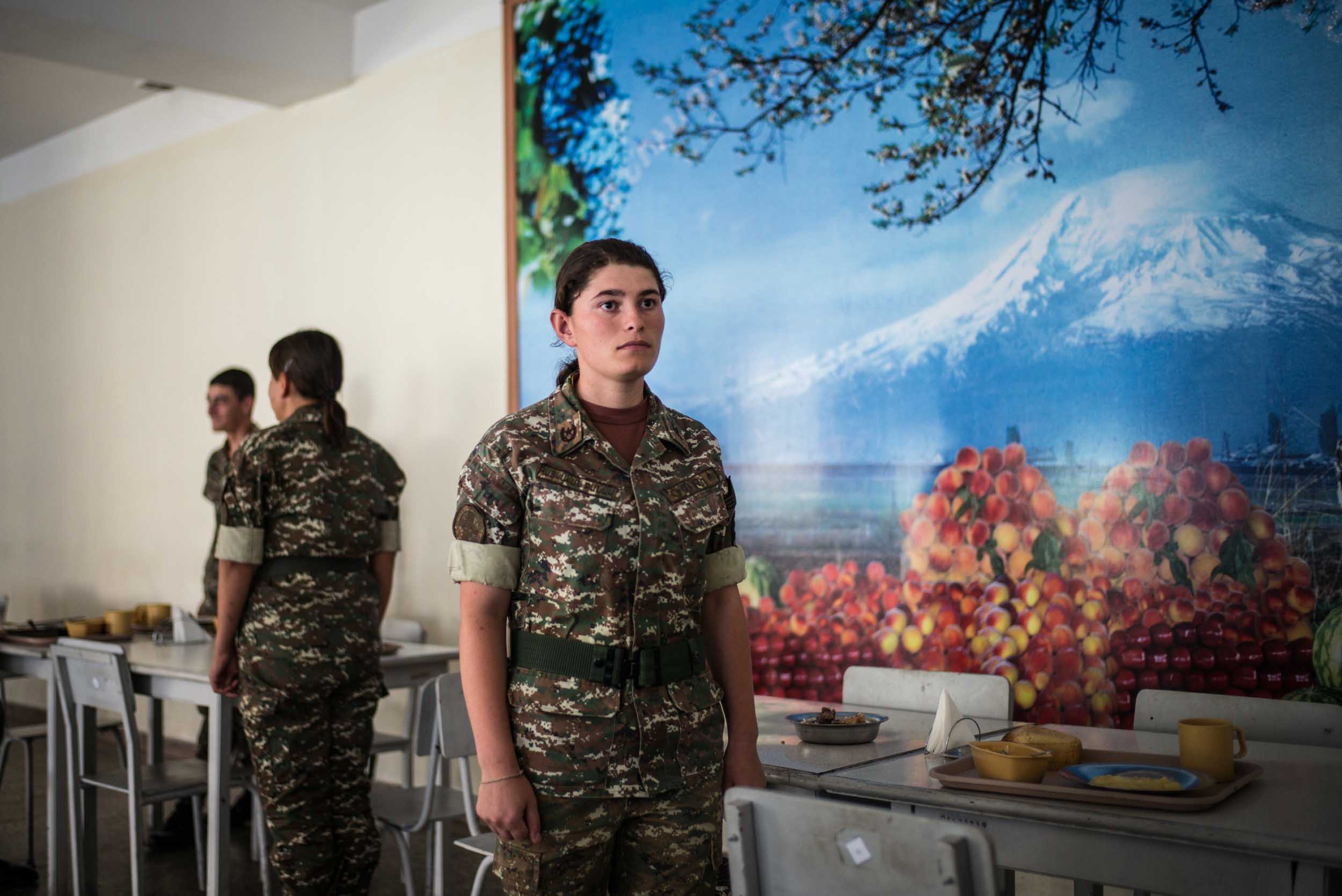  Seda, 21, and students are praying during lunch at Military University in Yerevan, Armenia. She is one of the 23 female students who entered for the first time in 2014 the military University in Armenias capital Yerevan.“Women can be cold-blooded, i