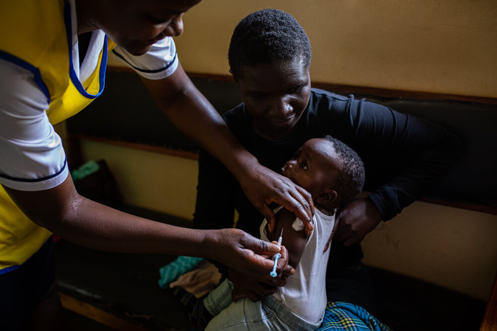  A child gets the Malaria vaccine at Malava Sub County Hospital, Kakamega County, Kenya. The Malaria vaccine is offered to all children free of charge of up to 2 years. The children are given 4 doses at the age of 6, 7, 9 and 24 months. 