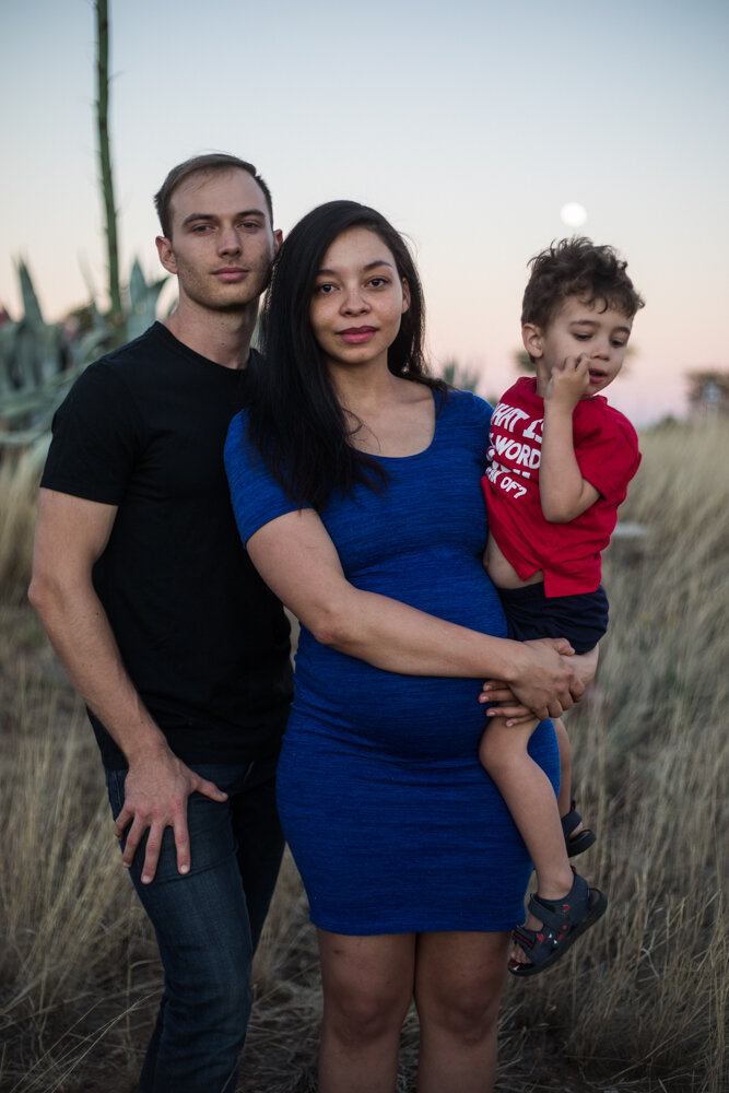  Karis Topkin, 25, with her husband Nicholas Gey van Pittius, 21, and her son Noha. They live together with Karis’s parents in Kimberley. Being married to somebody with a different skin color is still something uncommon in South Africa, and the young