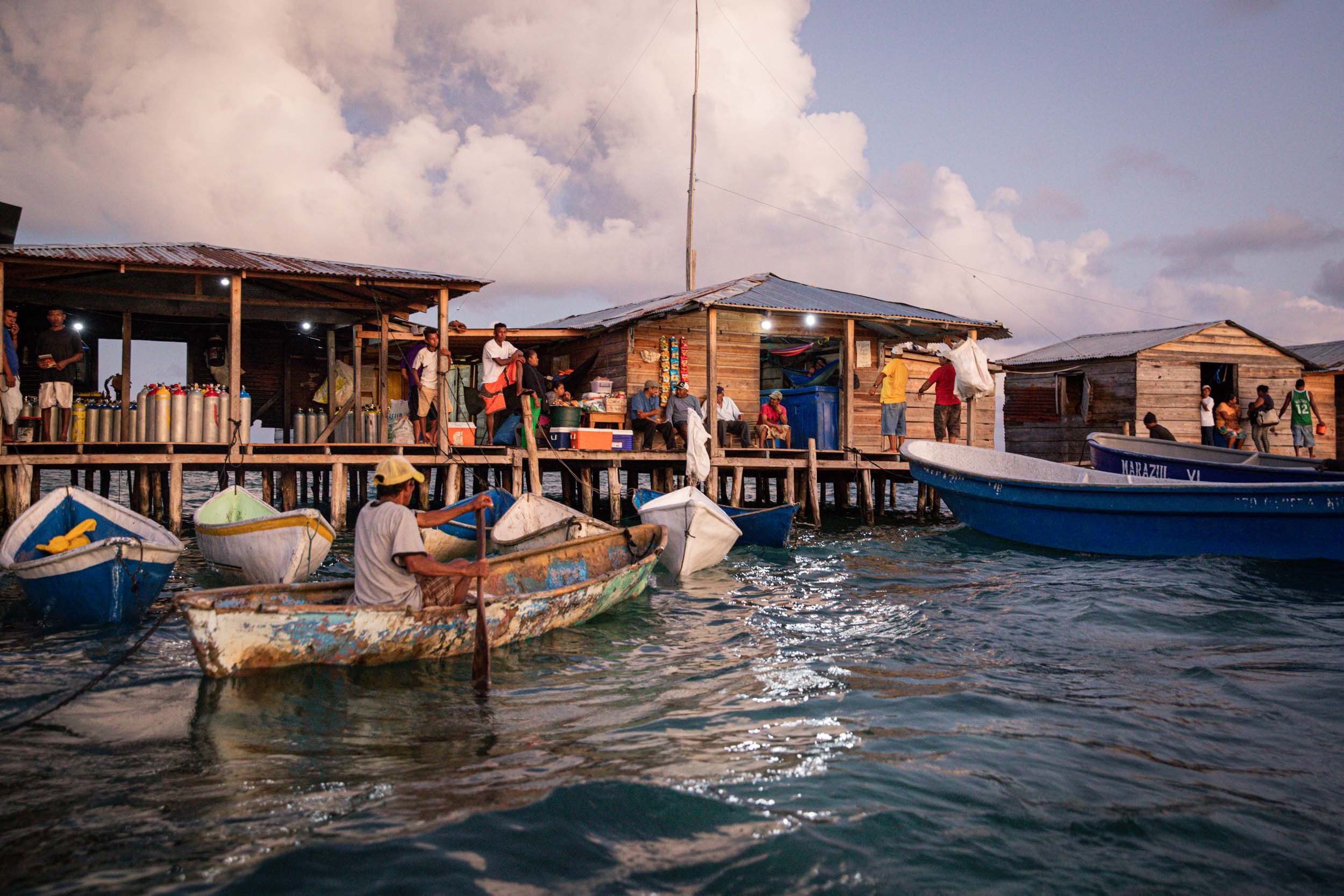  A fishing community approximately 60 miles off the coast of Nicaragua, where some divers live and work. 