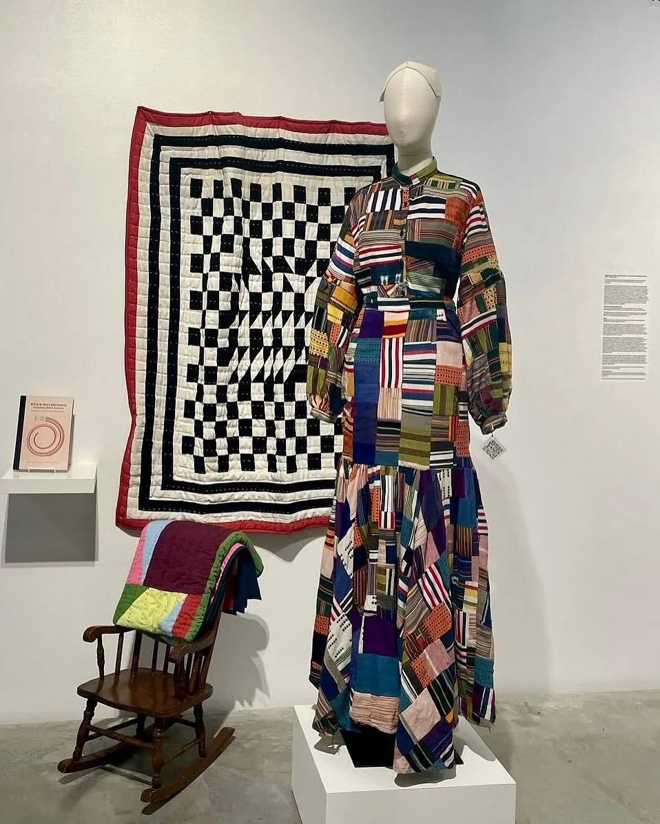 Patchwork Legacy: I see patch-working as a form of sustainability to repurpose offcuts but also a way to honor my African and American legacy with weaving, visual symbolism and quilt appliqu&eacute;. 

Visual symbols are endowed with poetic messages,