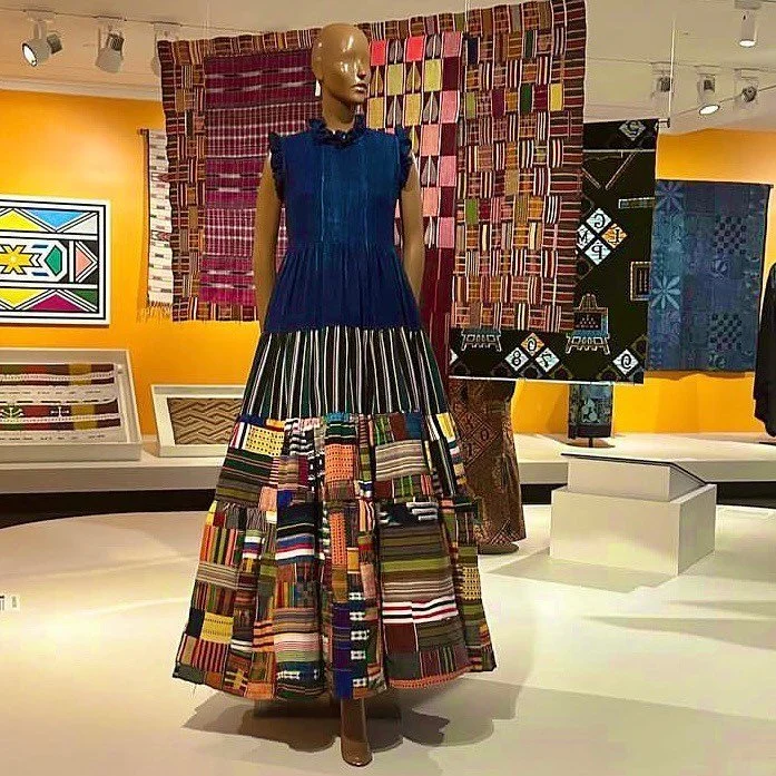 Indigo Kente Woven Patchwork Sleeveless Ruffle Dress featured in Africa Fashion exhibit @brooklynmuseum 
Repost @studiooneeightynine Last night's opening of the &quot;African Fashion&quot; exhibit at the Brooklyn Museum was a true testament to our co