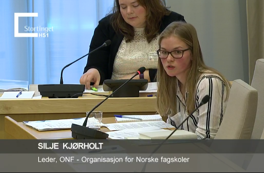 ONF deltok på høring om stortingsmeldingen om fagskolen 19.01 på Stortinget.&nbsp;