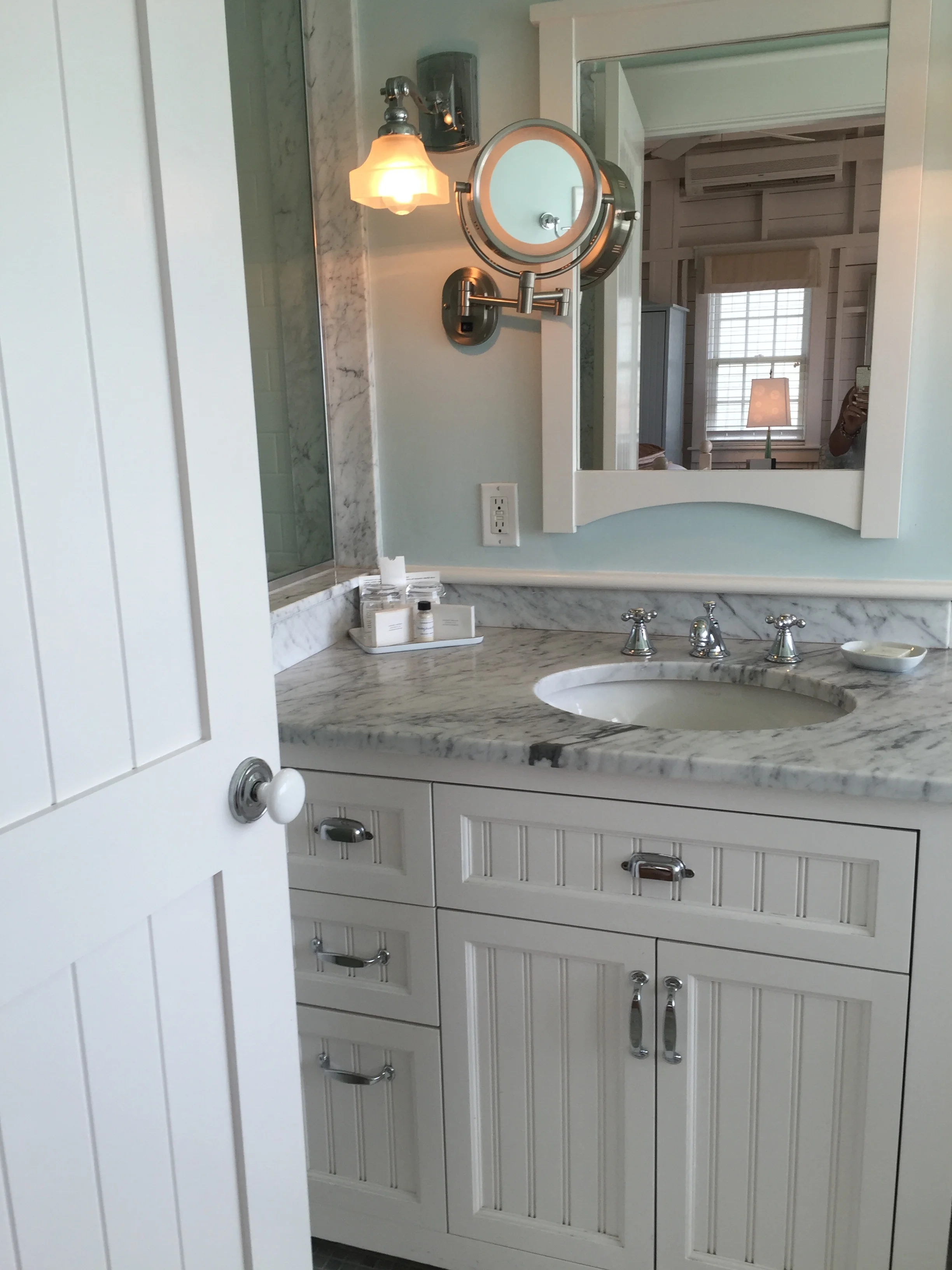The bathroom offered not only a shower, but a full soaking tub.