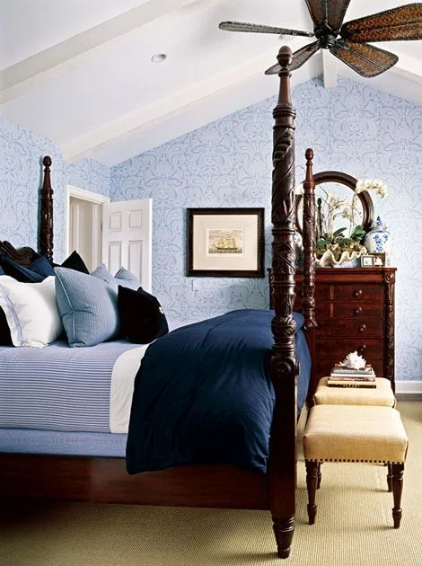blue and white bedroom sand colored carpet by Barclay Butera .jpg
