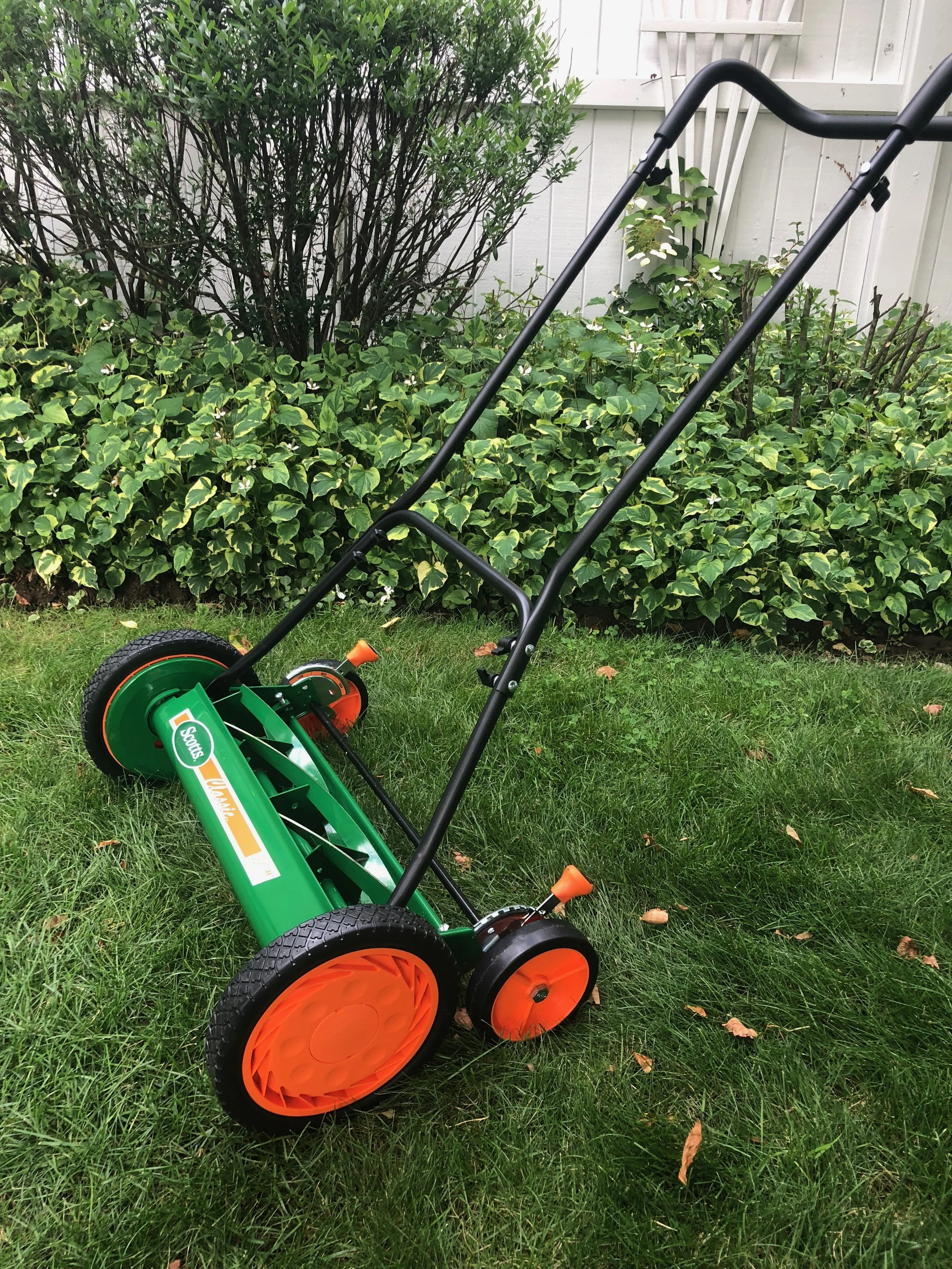 Call me crazy, but I was excited when I got this Scotts Mower as a gift from my husband. It is perfect for some of the smaller lawn areas of our yard. You can read more about my mowing experience here or if you want to learn more about the Scotts mower, just click on the photo below.