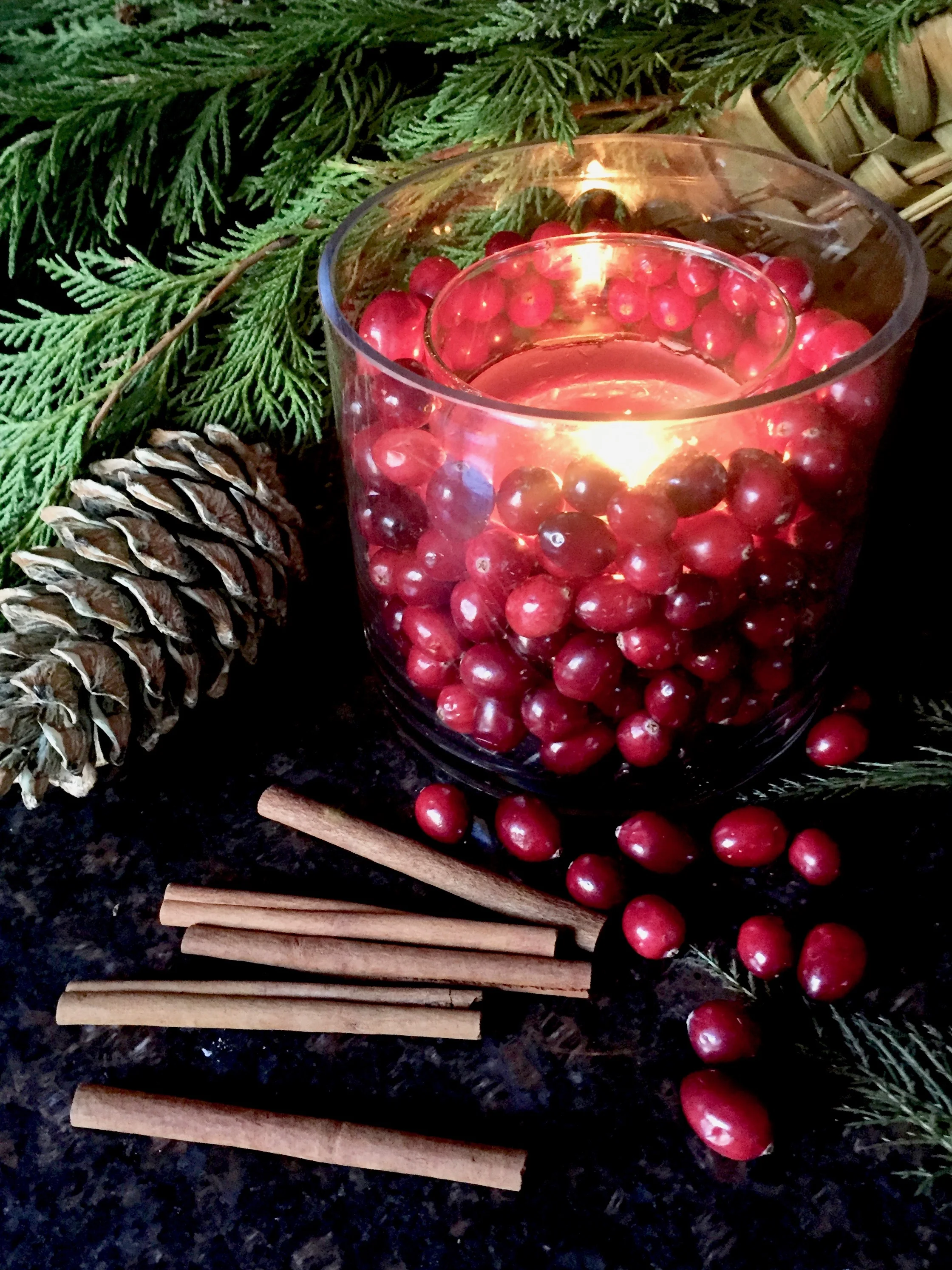 Cranberries and Candles. A Non-Floral Centerpiece Idea 