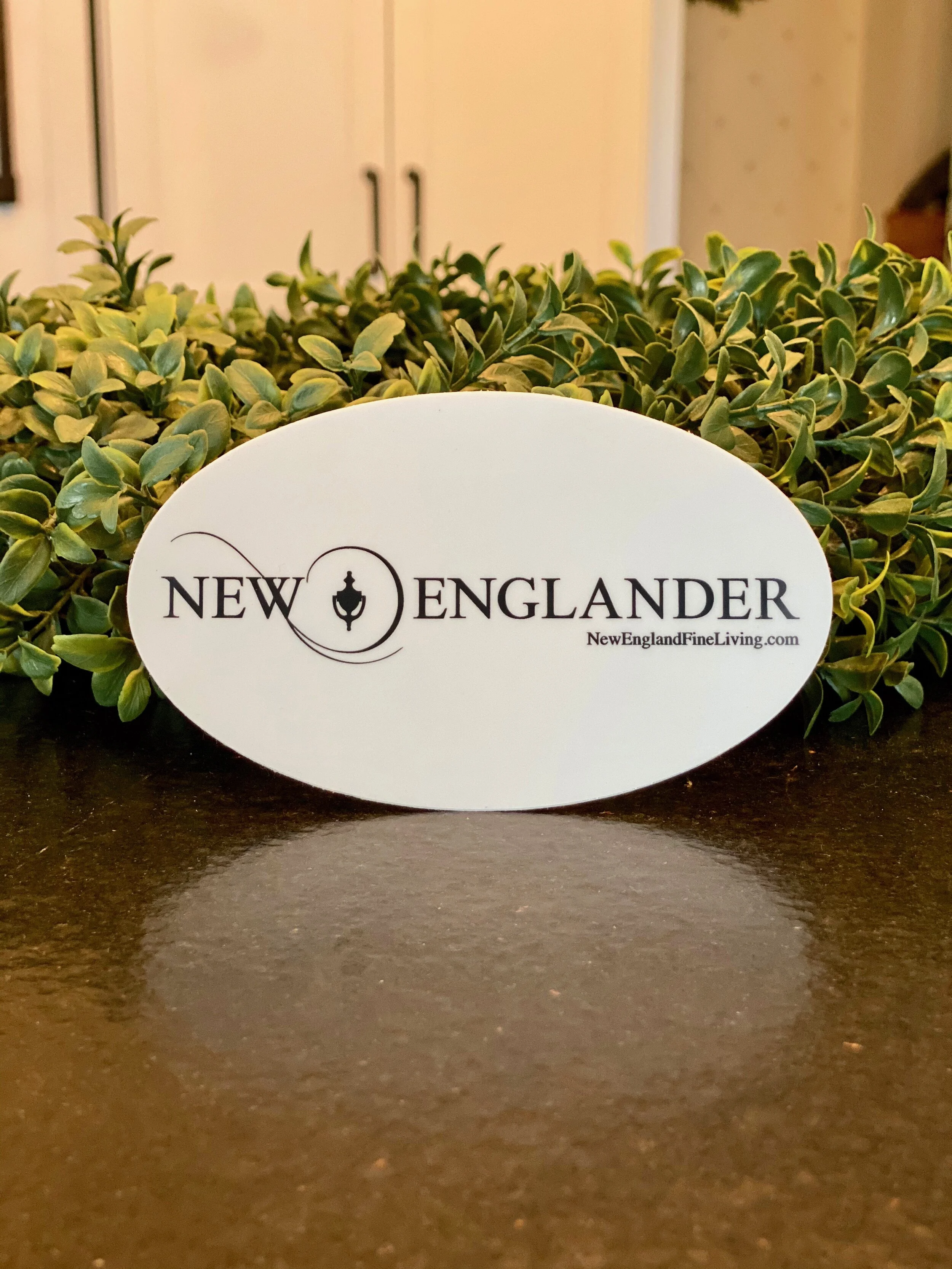 New Englander Decal with our door knocker and wave logo 