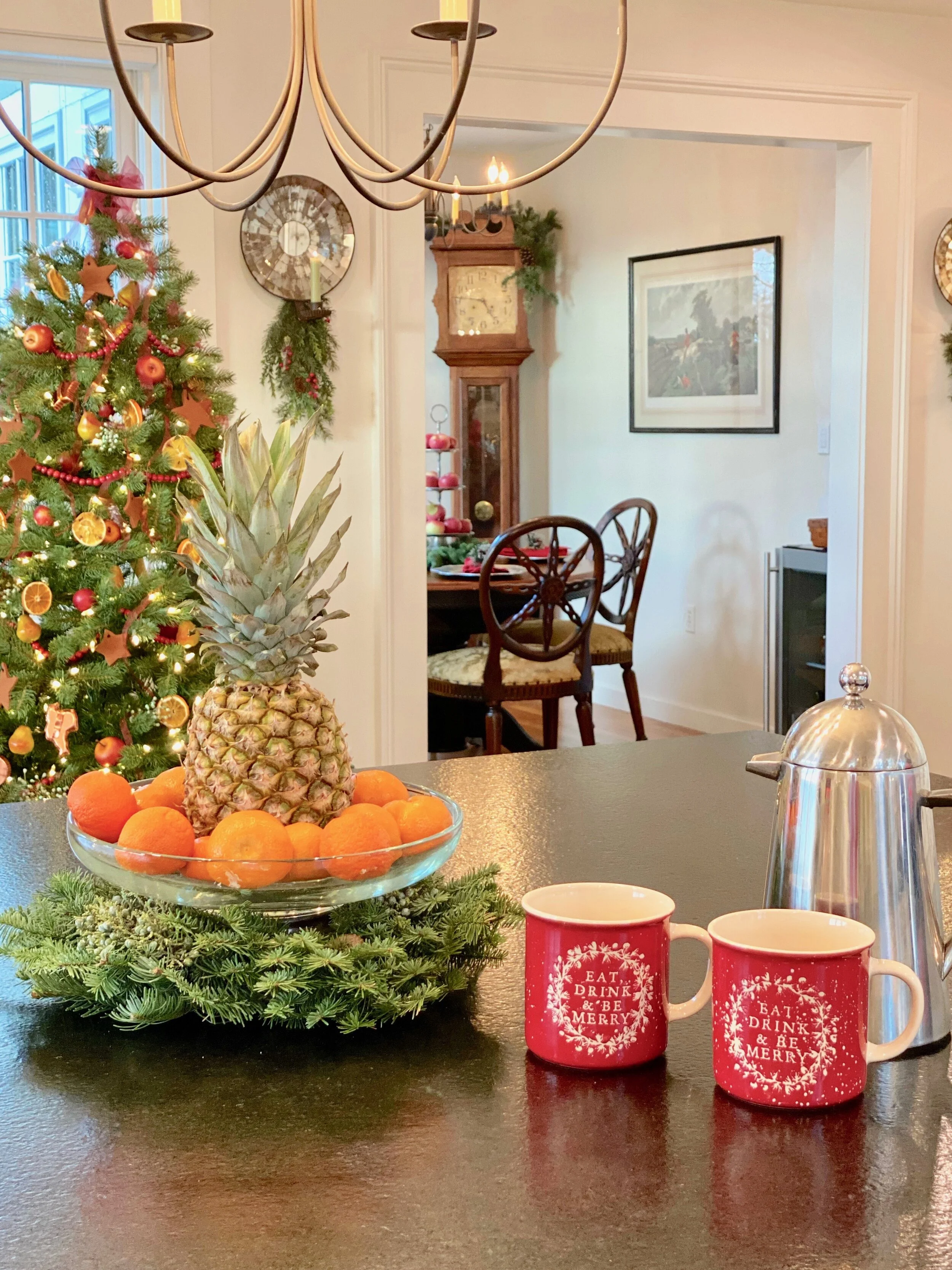A Traditional New England Style Kitchen Decorated For a Colonial Christmas 