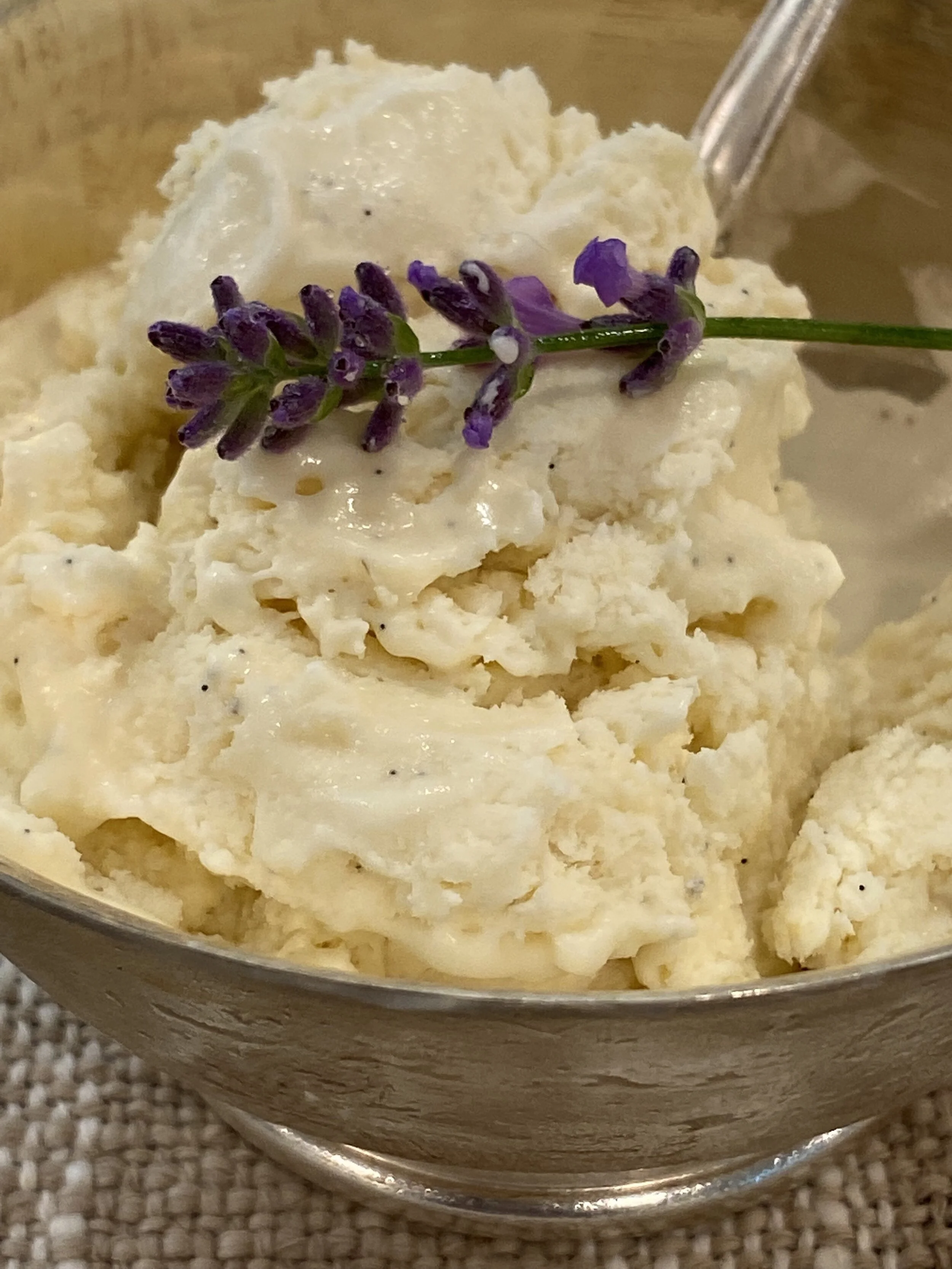 Easy ice cream recipe made with lavender and vanilla beans