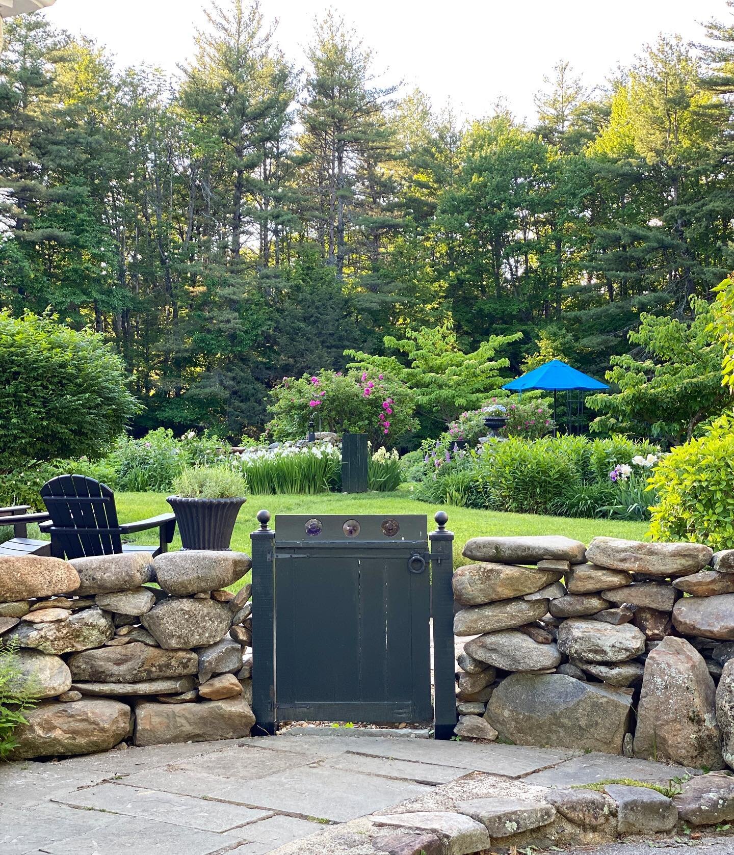 If you&rsquo;re looking for us, we&rsquo;re most likely sitting in one of our outdoor spaces. Trust me.. the mosquitoes looked for us and found us right away. #outdoorspaces #outdoorroom #gardenspaces #newengland #stonewall #gardengate #countrysideli