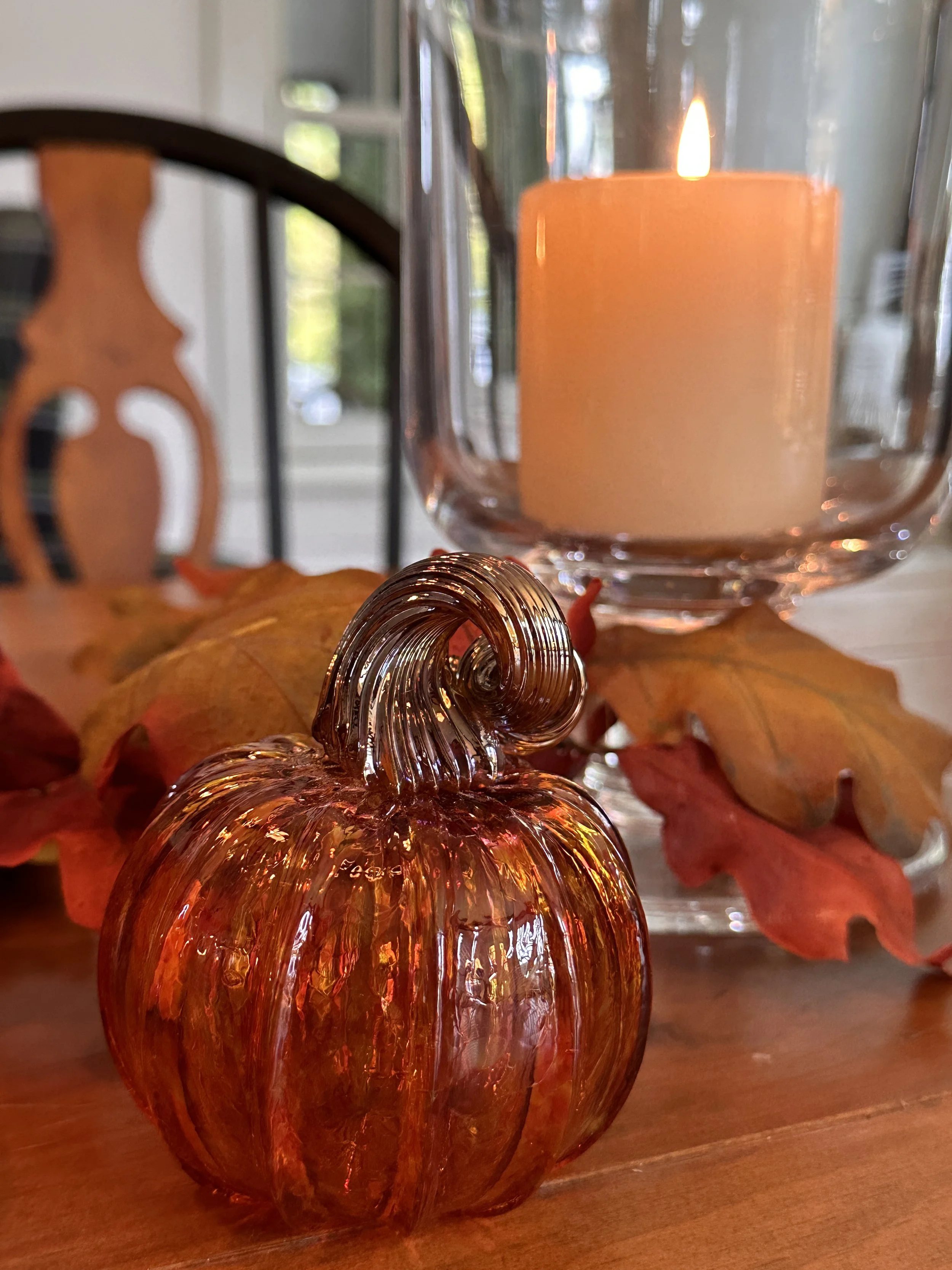 Amber glass pumpkin New England Fine Living.JPG