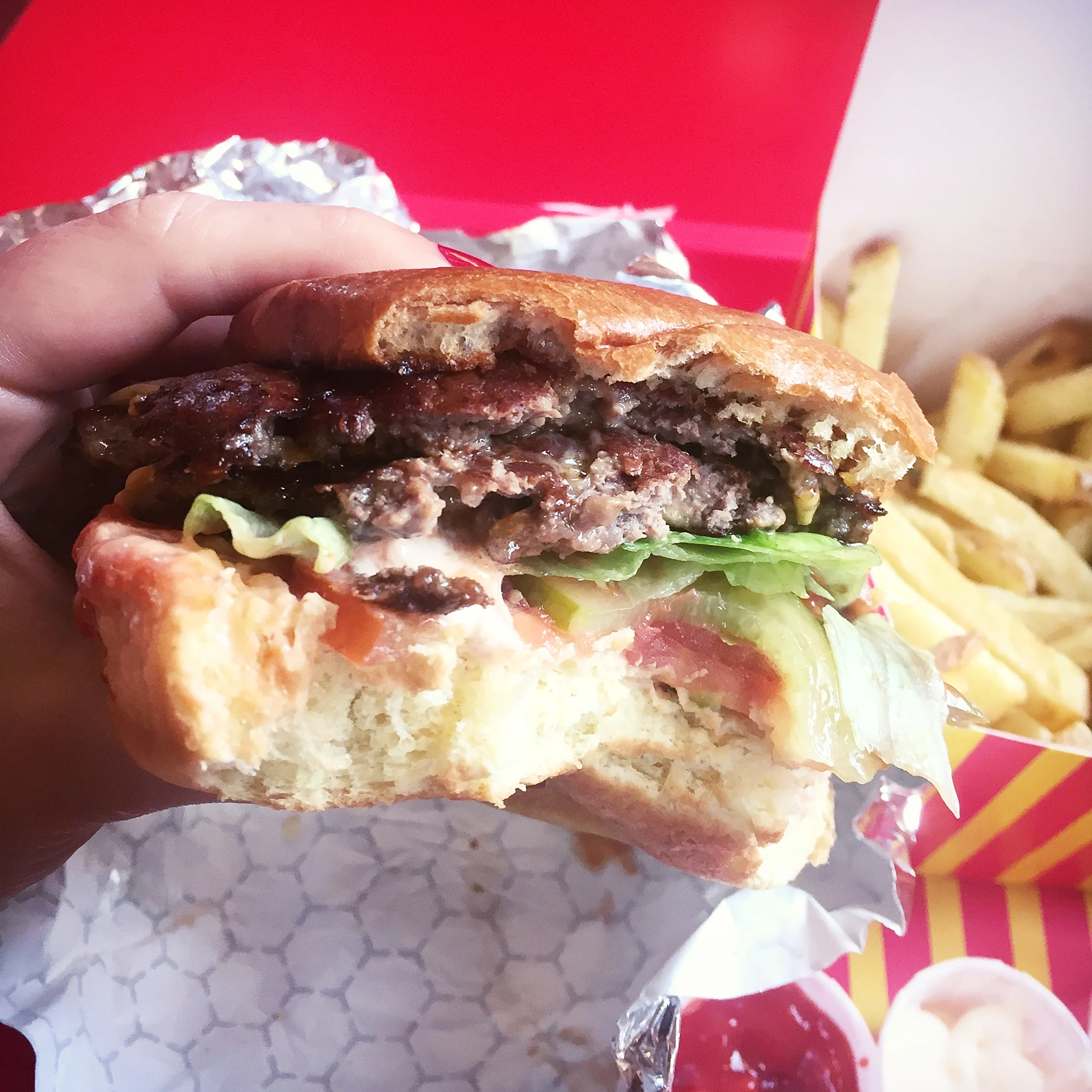 My cheeseburger, from the inside.