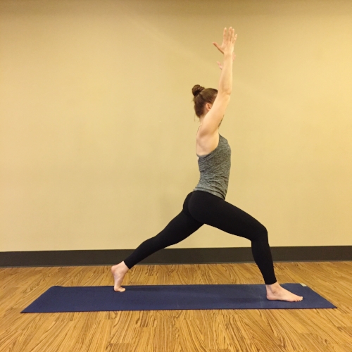 Crescent Lunge with the back heel lifted over the toes. 