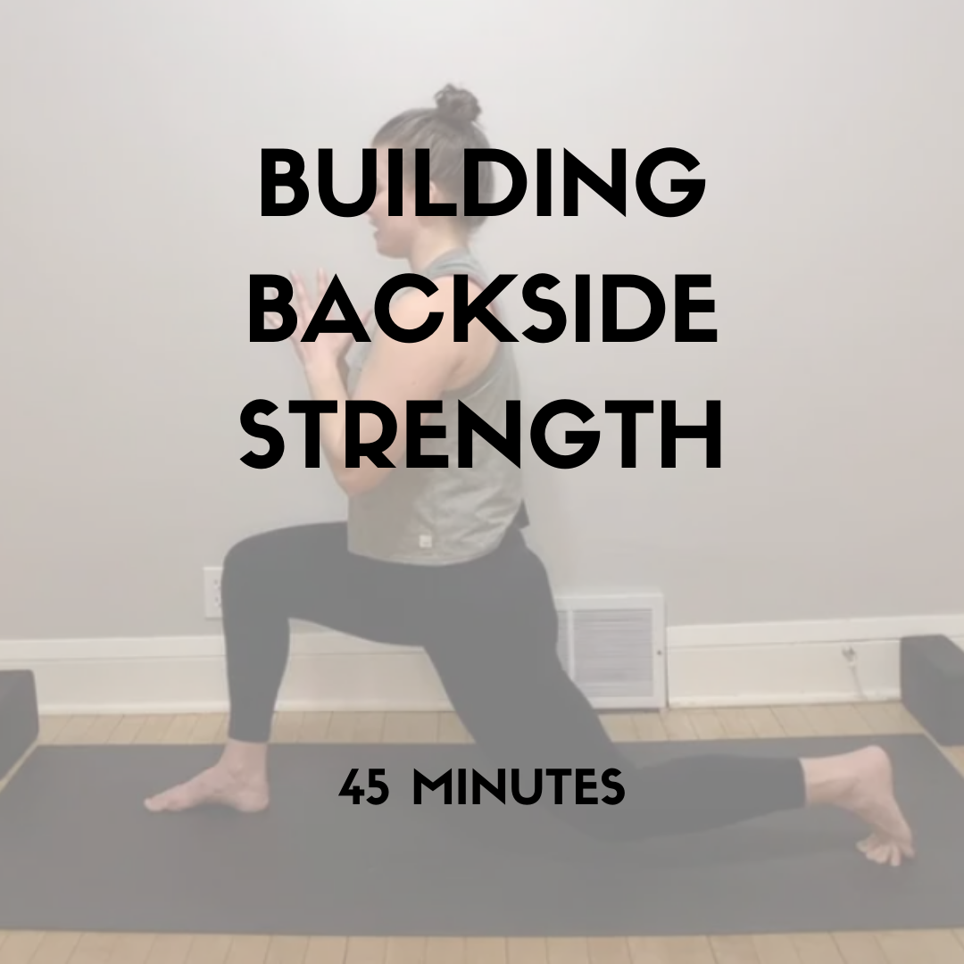  You may not sweat as much as I did in this practice, but your backside is sure to get a little workout.   In this yoga conditioning practice you'll work your hamstrings, glutes, spinal muscles, and upper back muscles through variations on cobra, loc