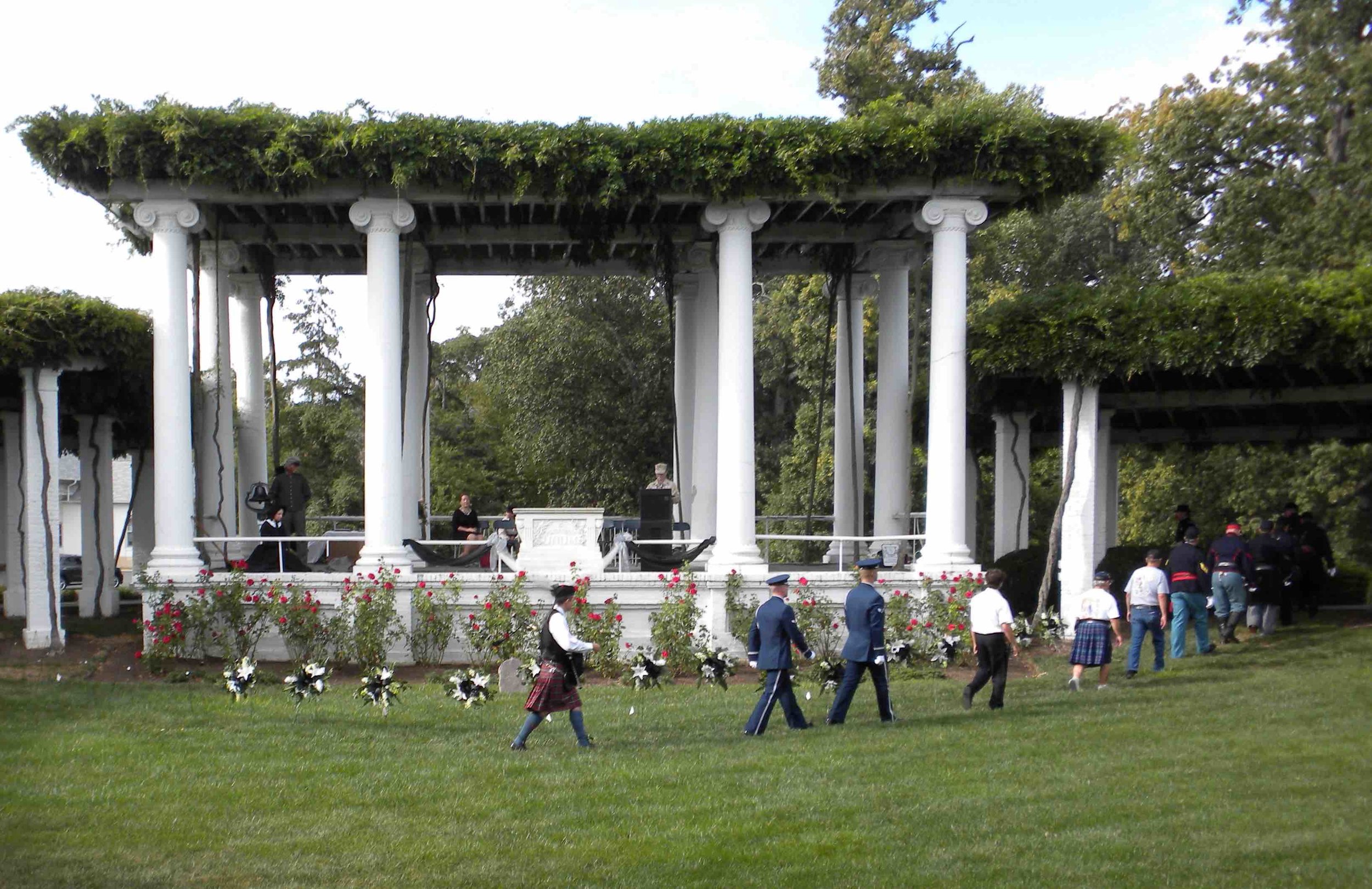 Wreaths laid out at Tanner Amphitheatre