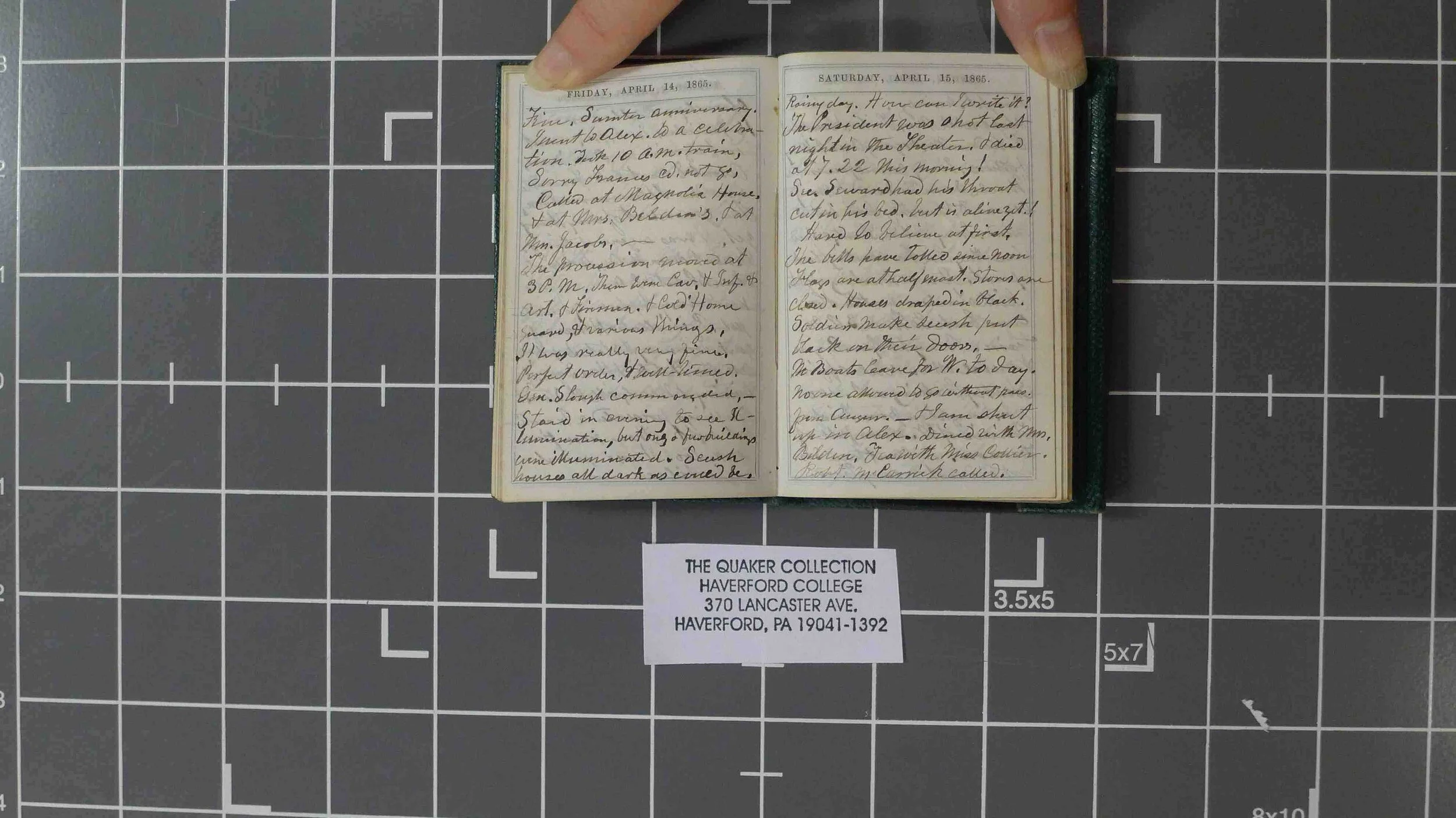 From Julia’s 1865 diary about the assassination of President Lincoln, Original at Haverford College.