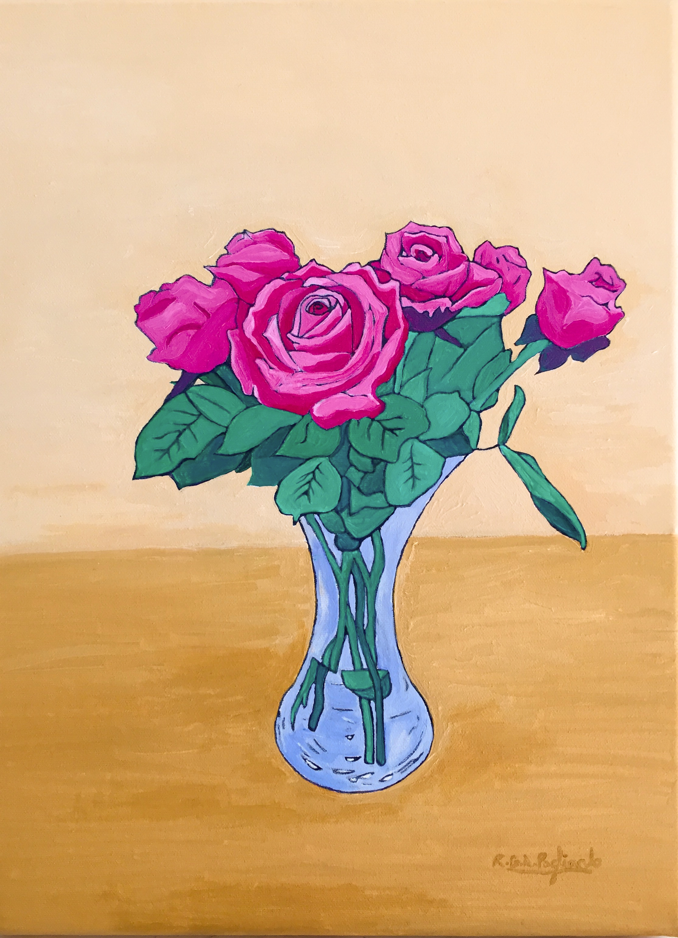 9.Pink roses on a yellow ochre table (2016).jpg