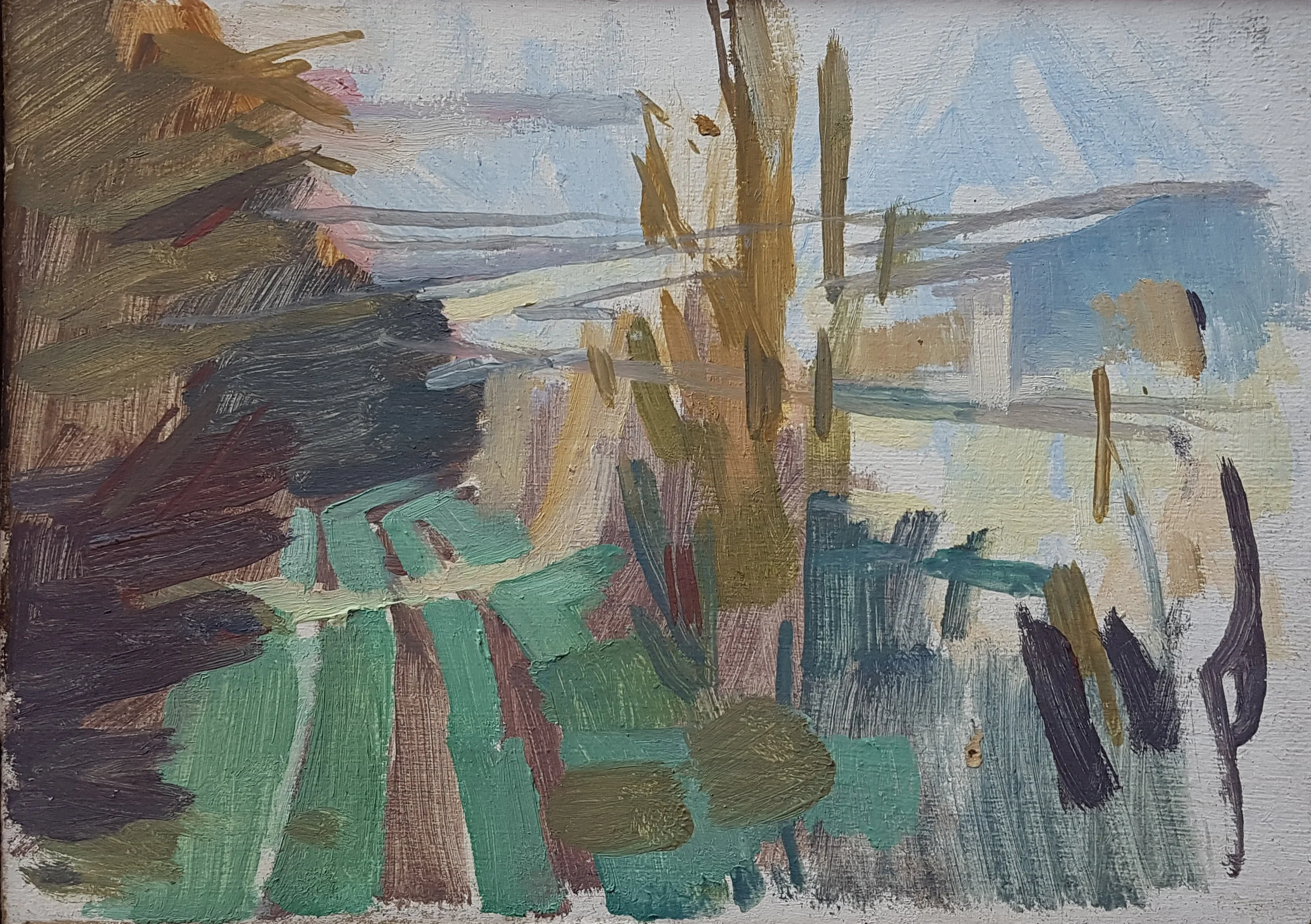 Lambourn from Hungerford Gap in Winter II 21x29cm oil on board 1963.jpg