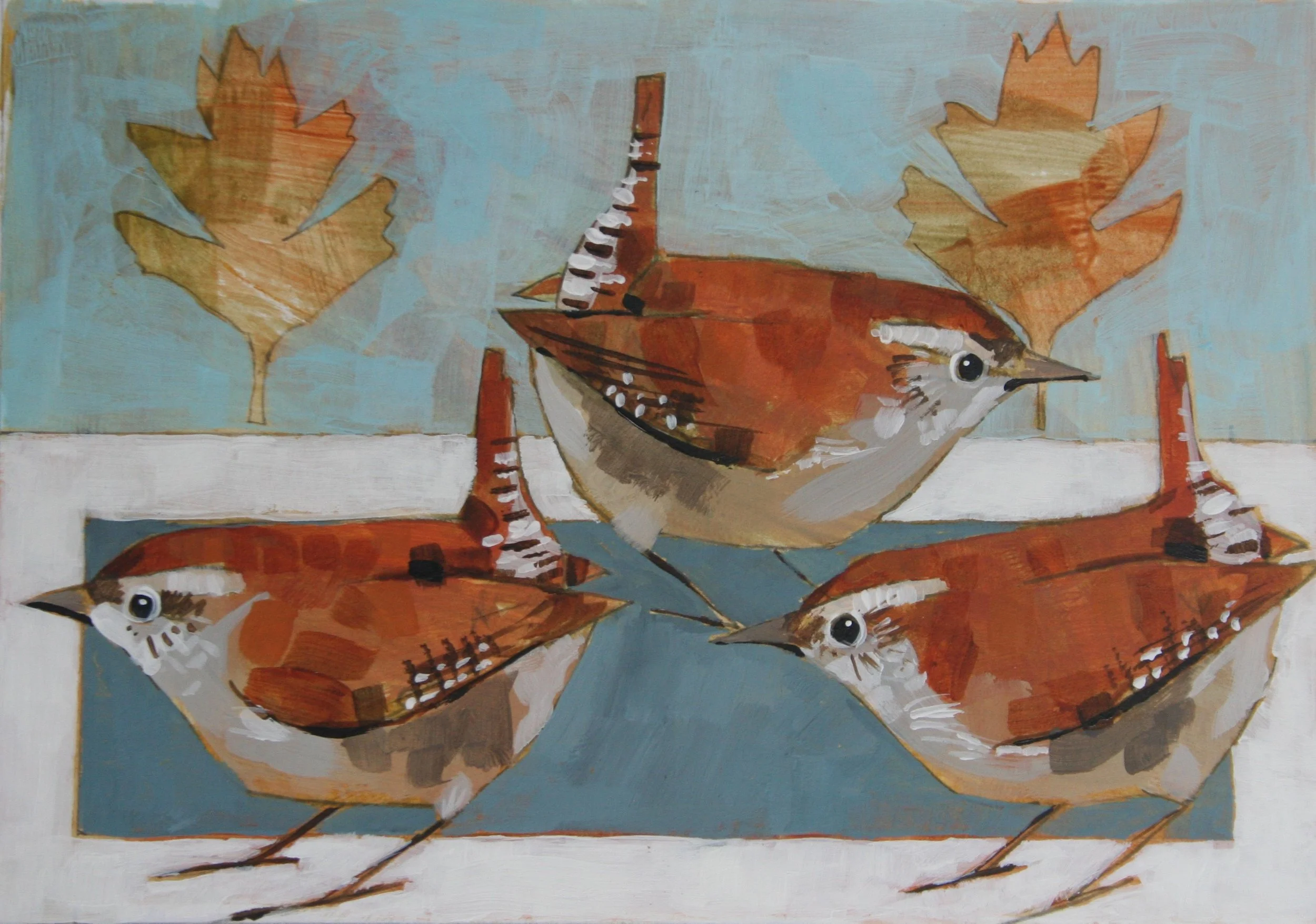 Christopher Rainham Three Wrens 10.5x15cm acrylic on 300gsm paper £50.JPG
