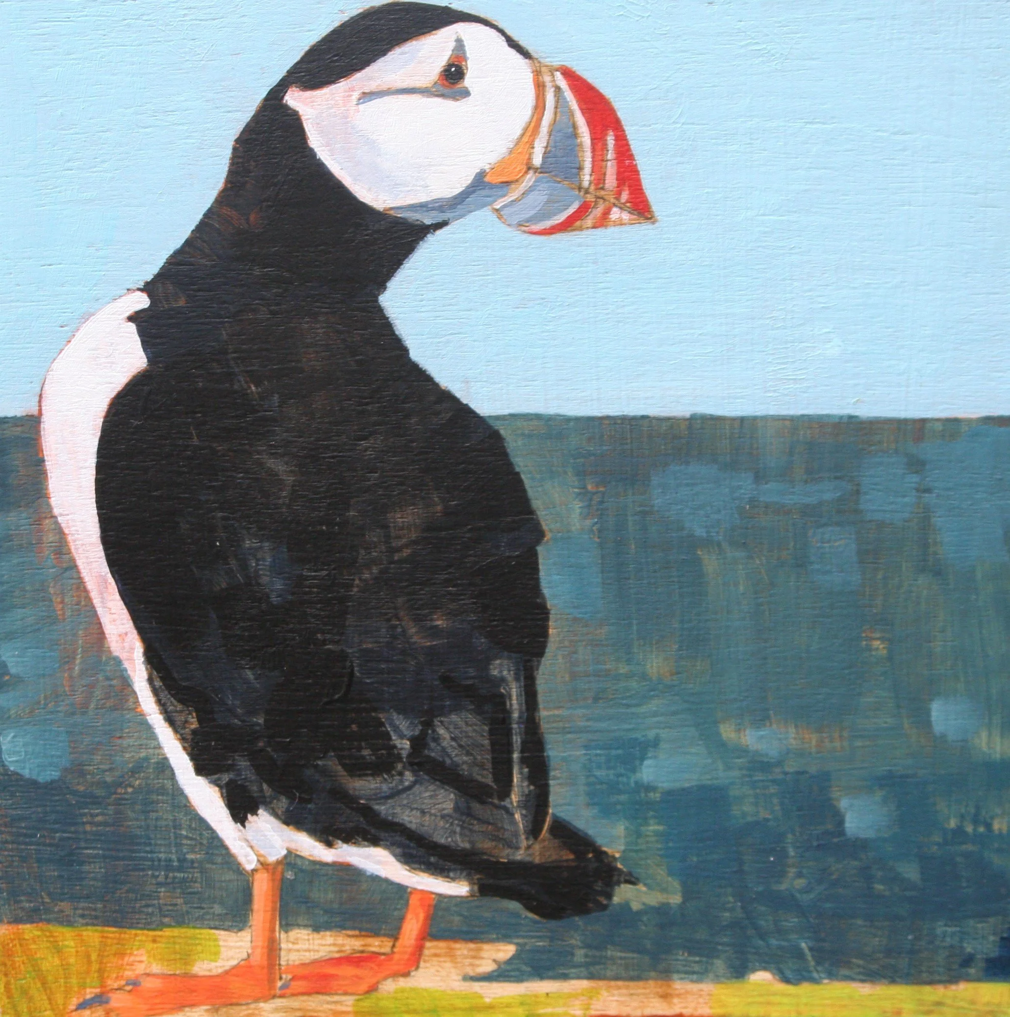 Christopher Rainham Puffin on Cliff 10x10cm acrylic on board £100.JPG