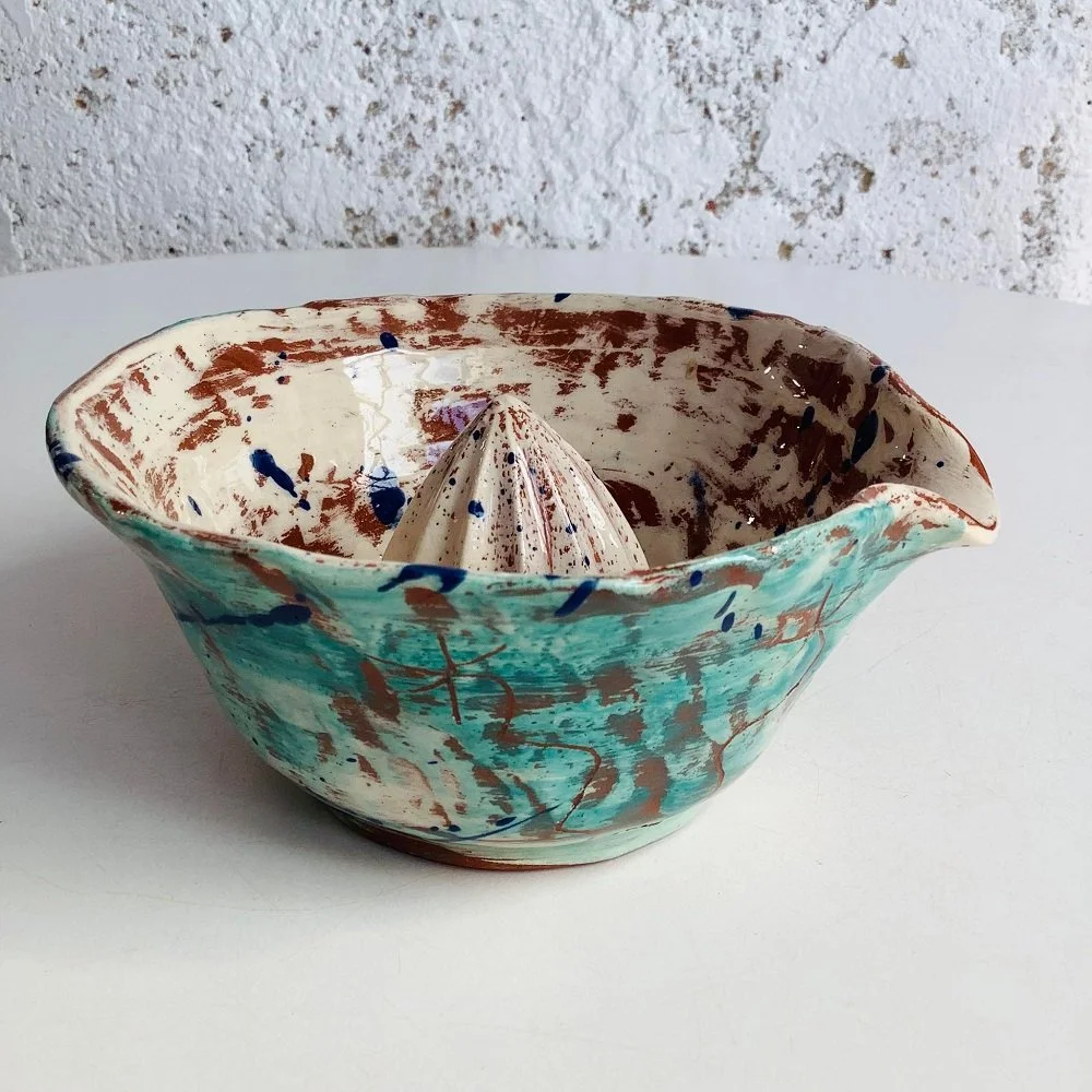Juicer in teal, wheel thrown and pinched, Sarah Monk Ceramics HCA.jpg