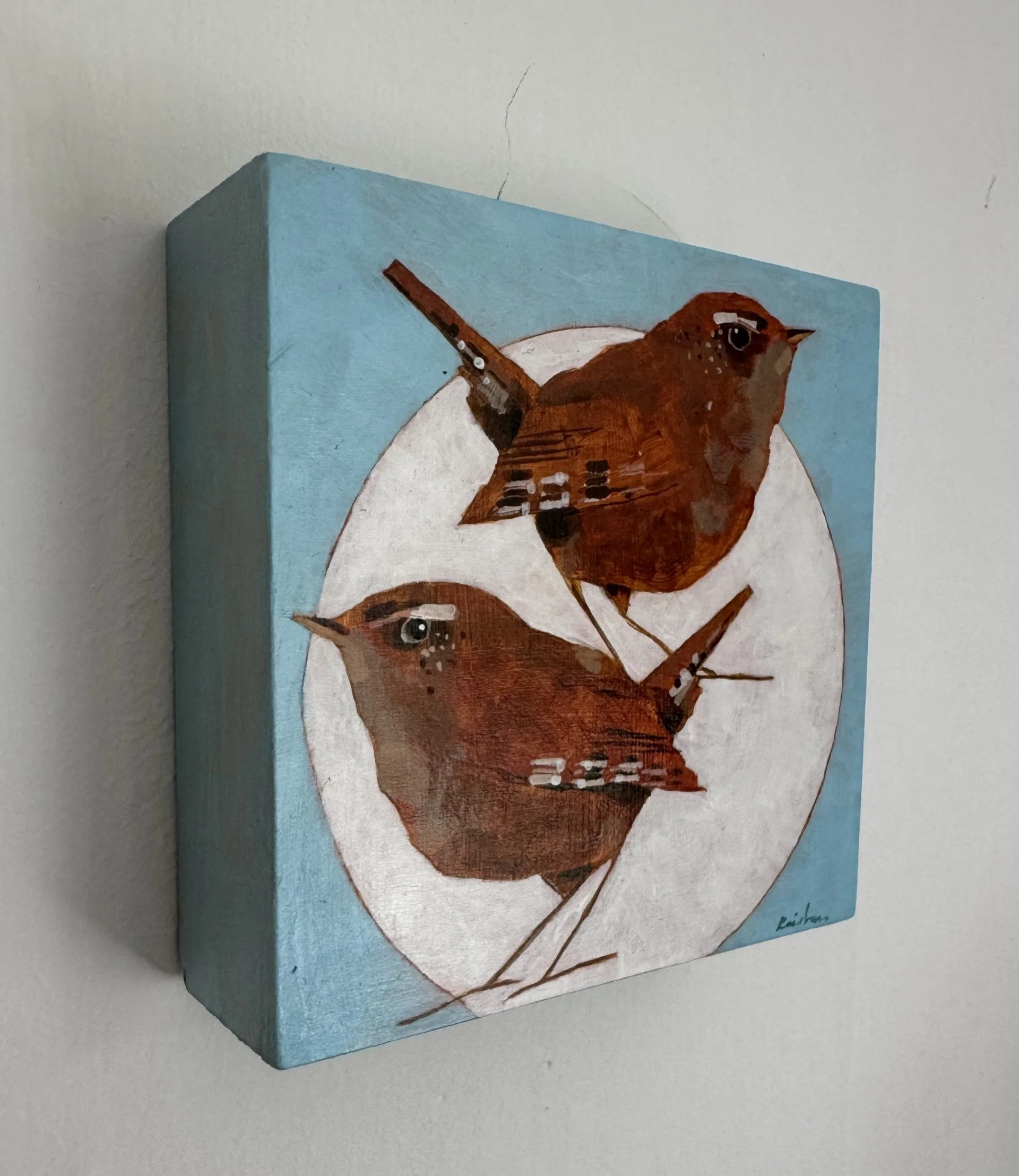 Christopher Rainham Two Wrens on Blue White Circle on wall.jpg