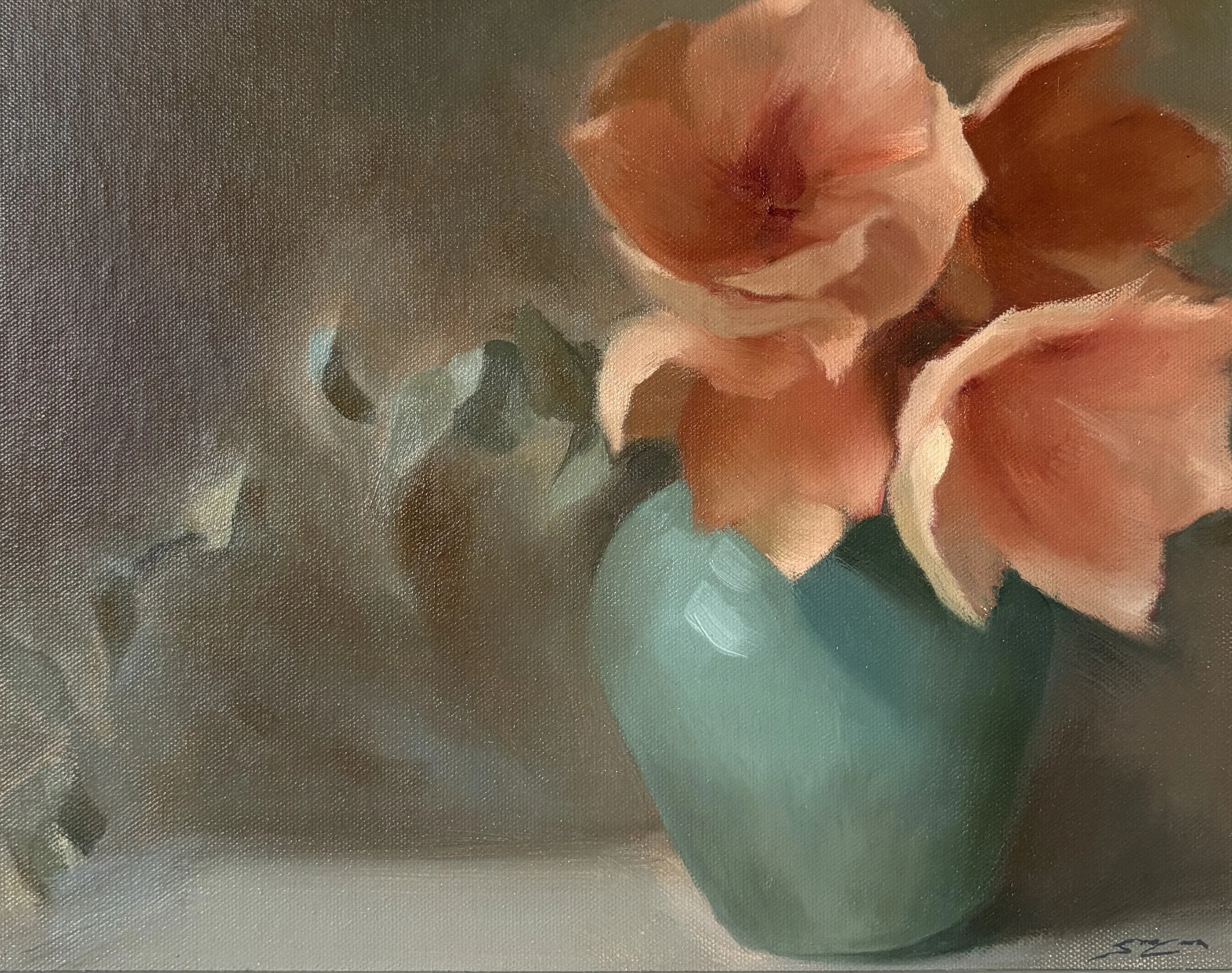 Amaryllis Tinkerbel IV,, oil on canvas panel, 26 x 34 cm image, 40 x 47cm framed, £400 Sophie M Cook.jpg