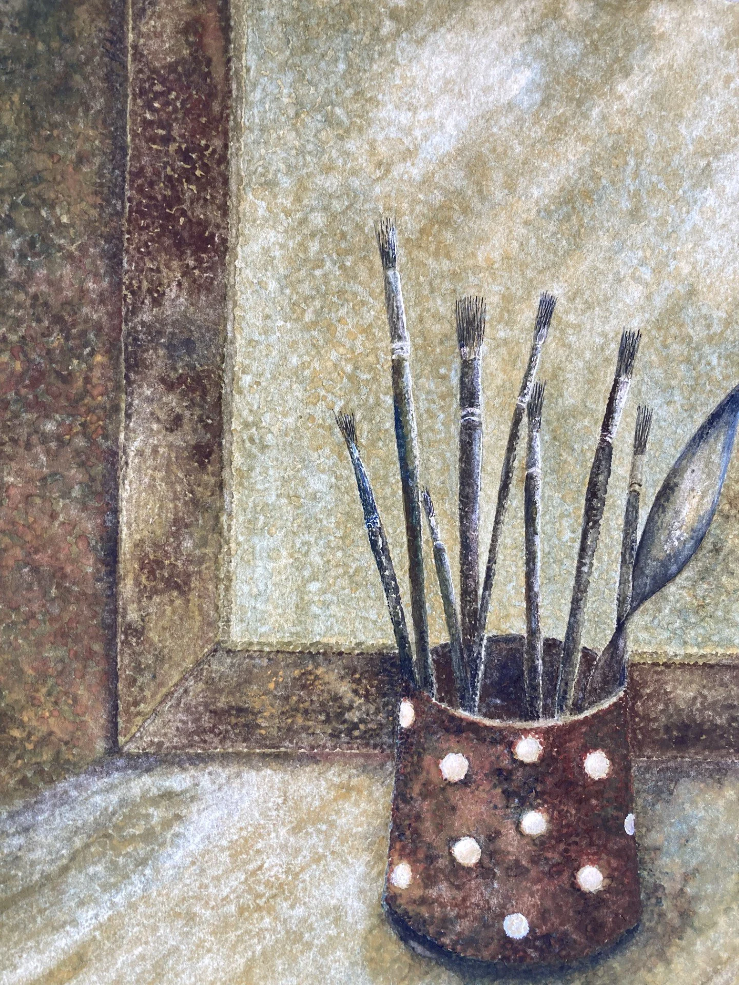 Nicola Moeran Old Brushes in a Spotty Jug 30x23cm watercolour £125.jpg
