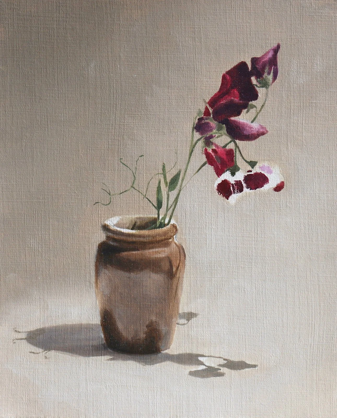 14.Crimson Sweet Peas, 14x17.5cm, Oil on Canvas Paper, £100.JPG