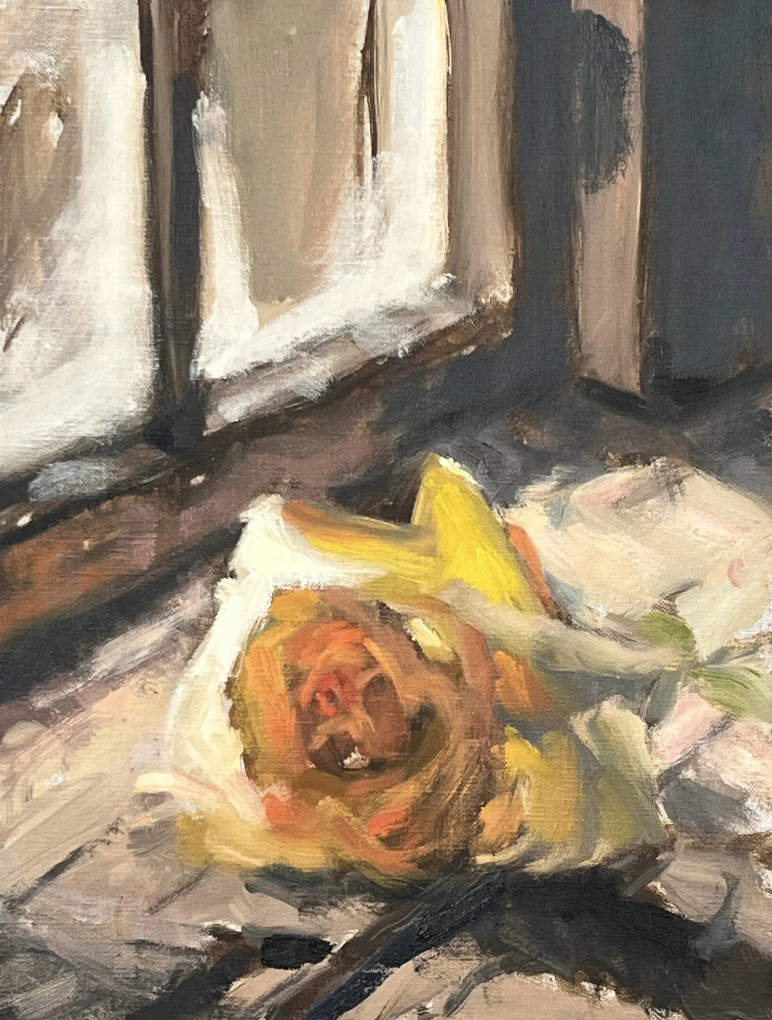 Winter Window Light on Rose, Oil on board, 30cm x 40cm, Framed 39cm x 49cm, £375.jpeg