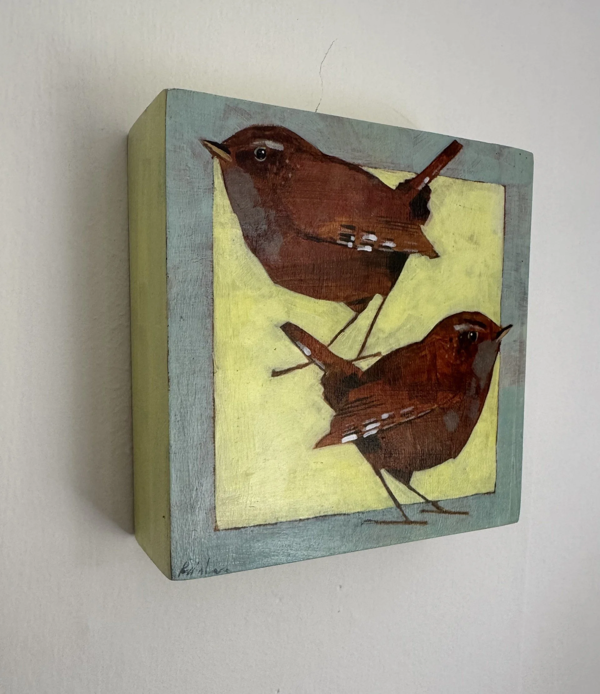 Christopher RainhamTwo Wrens on Yellow Square on wall.jpg