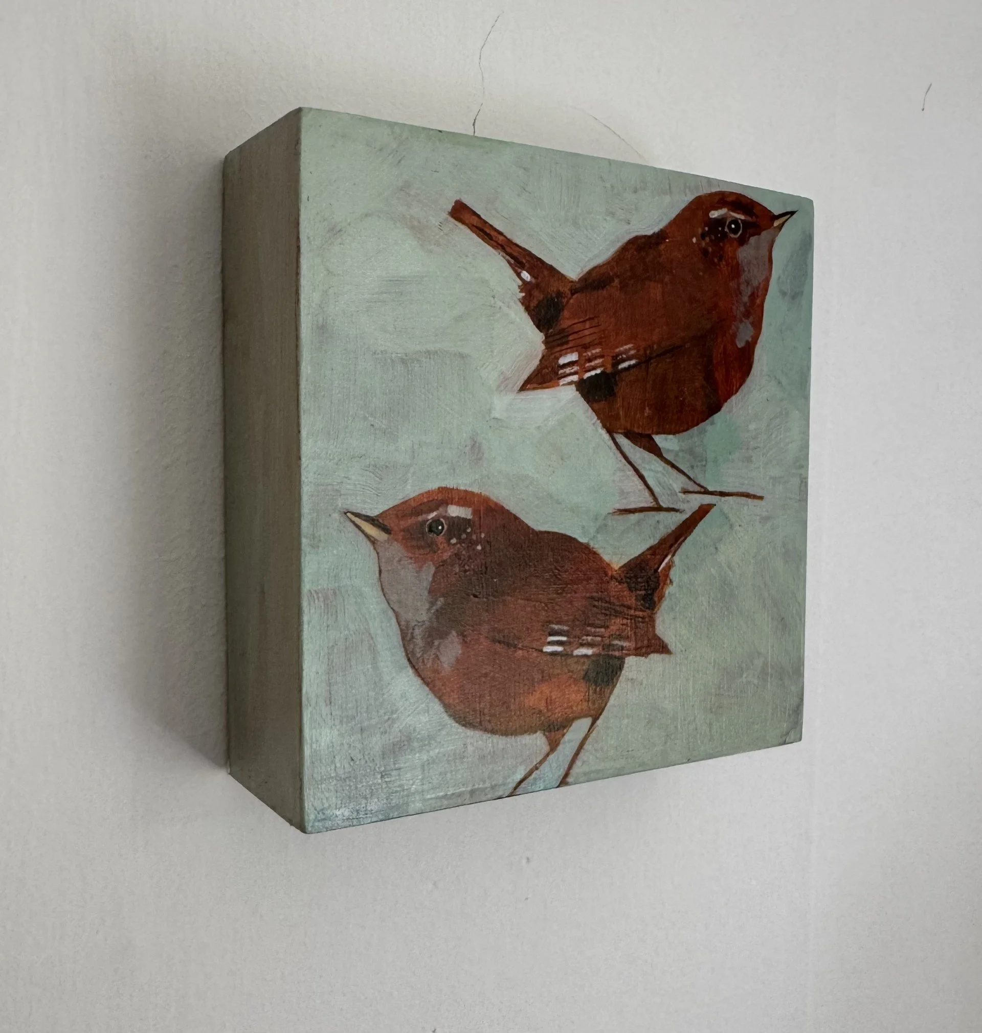 Christopher Rainham Two Wrens on Green Grey on wall.jpg