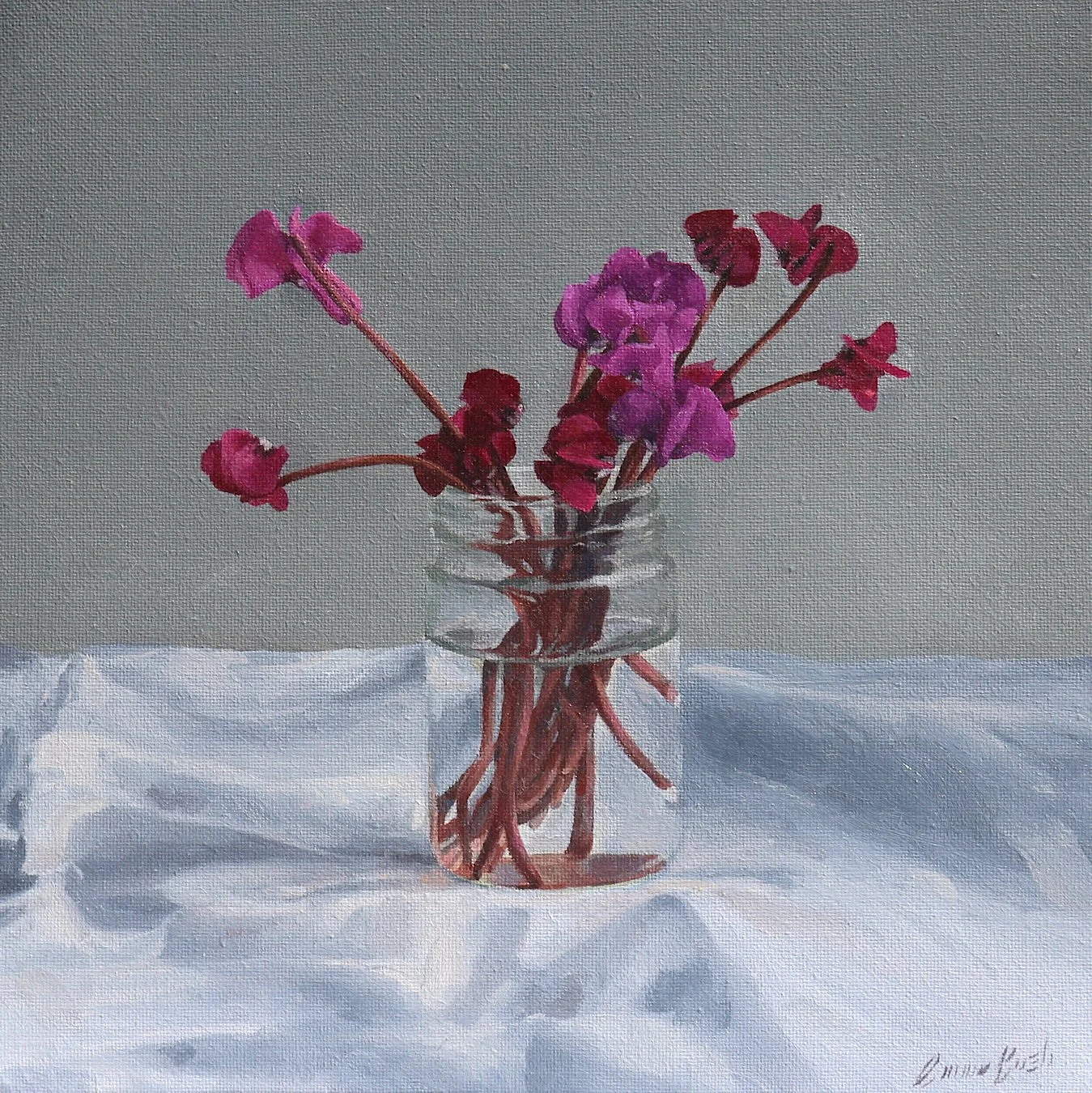 7.Cyclamen Coum, 20x20cm, Oil on Canvas, £300.JPG