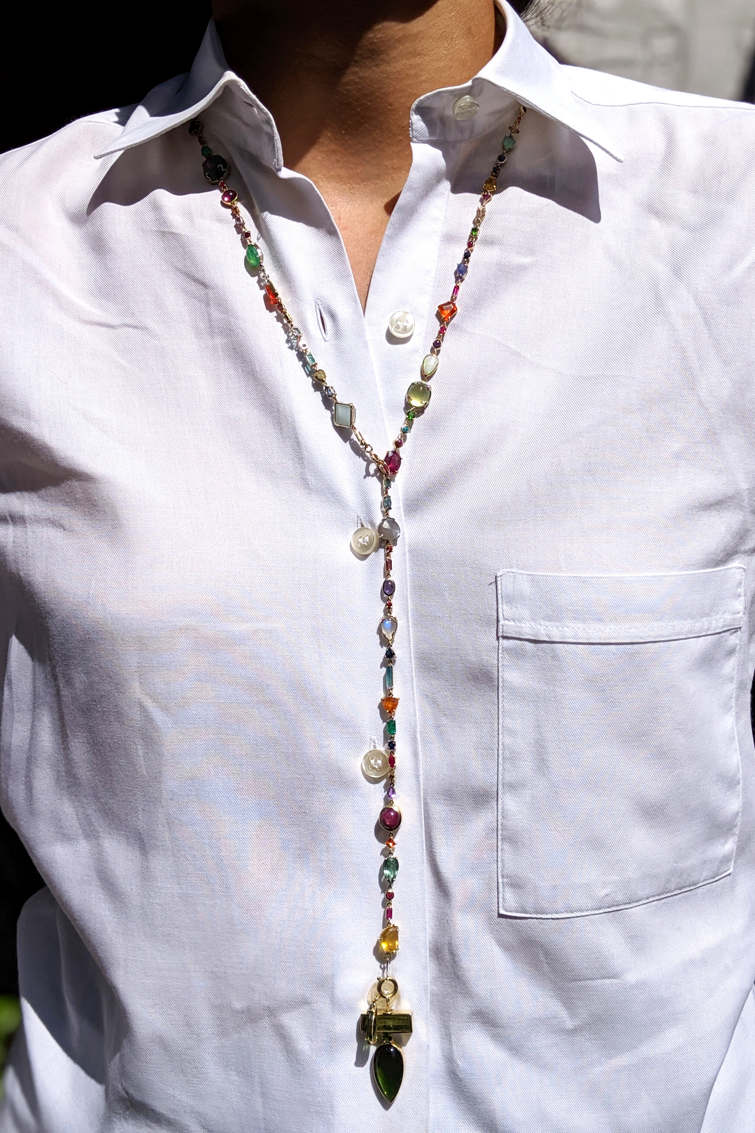  Experiment with different clasps to style your Baby Necklace as a lariat! Depending on my mood, I like to leave it streamlined or add a drop at the end for drama. 