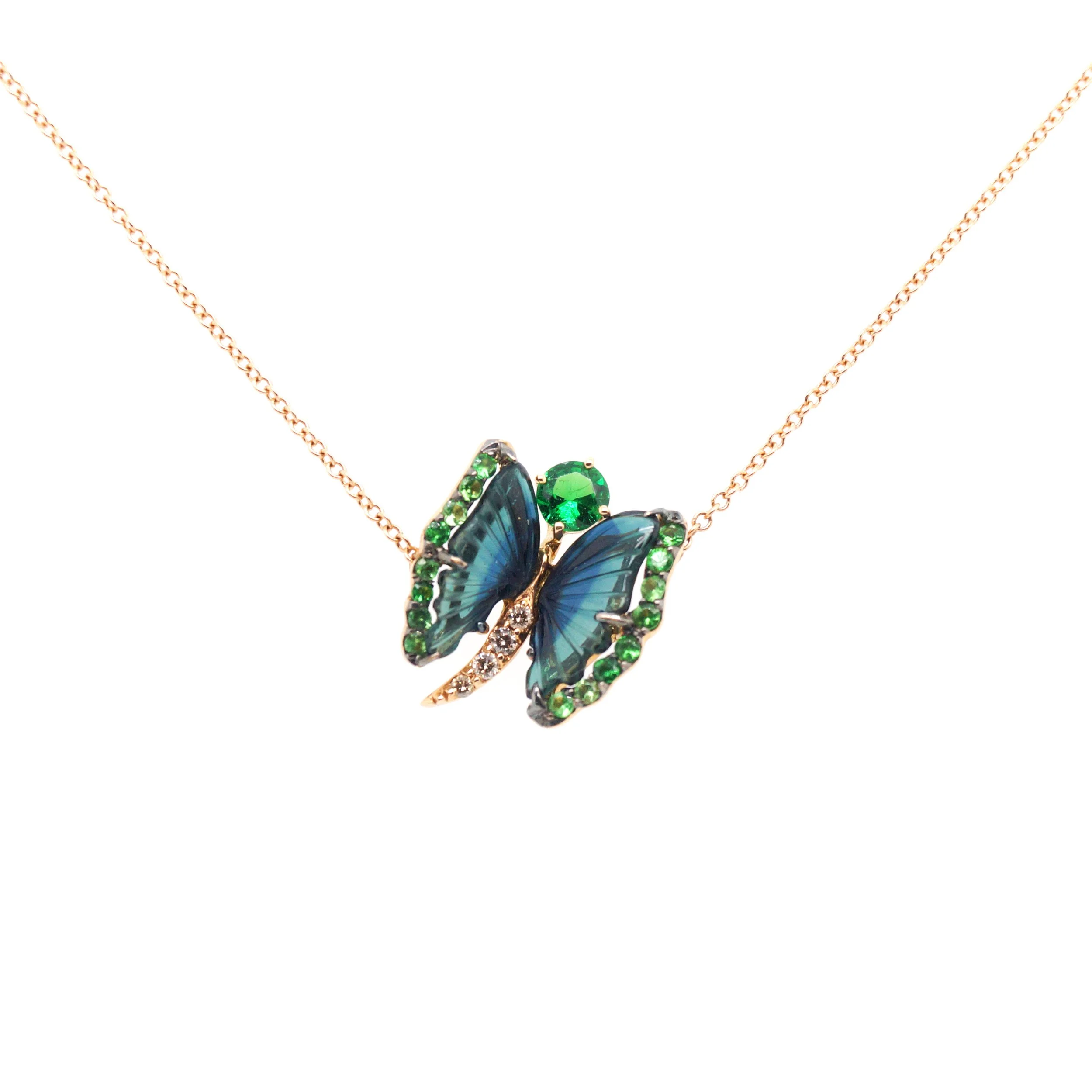 Blue Tourmaline, Tsavorite, Brown Diamond Necklace - $11,500
