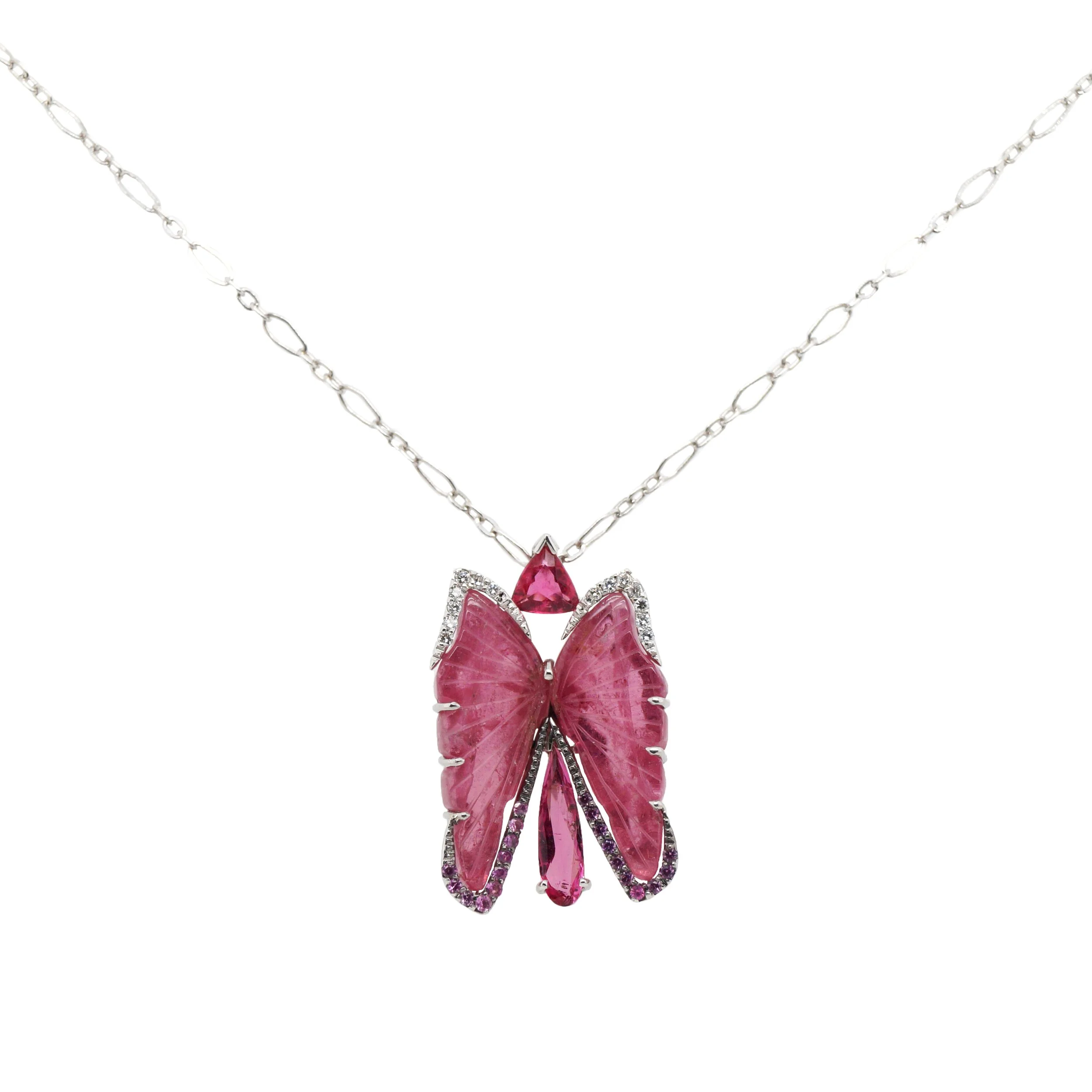 Pink Tourmaline, White Diamond Necklace - $11,900