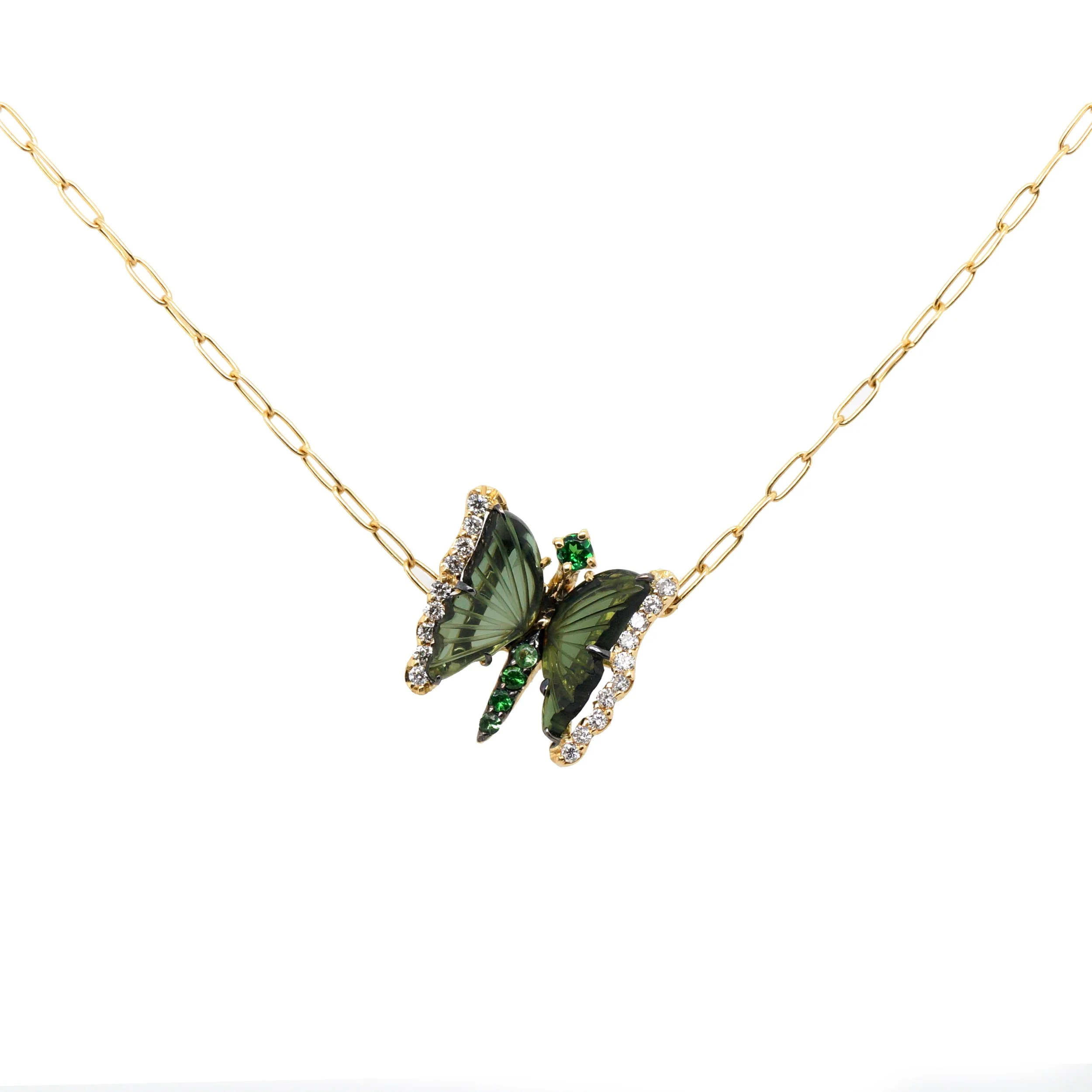 Green Tourmaline, Tsavorite, White Diamond Necklace - $11,600