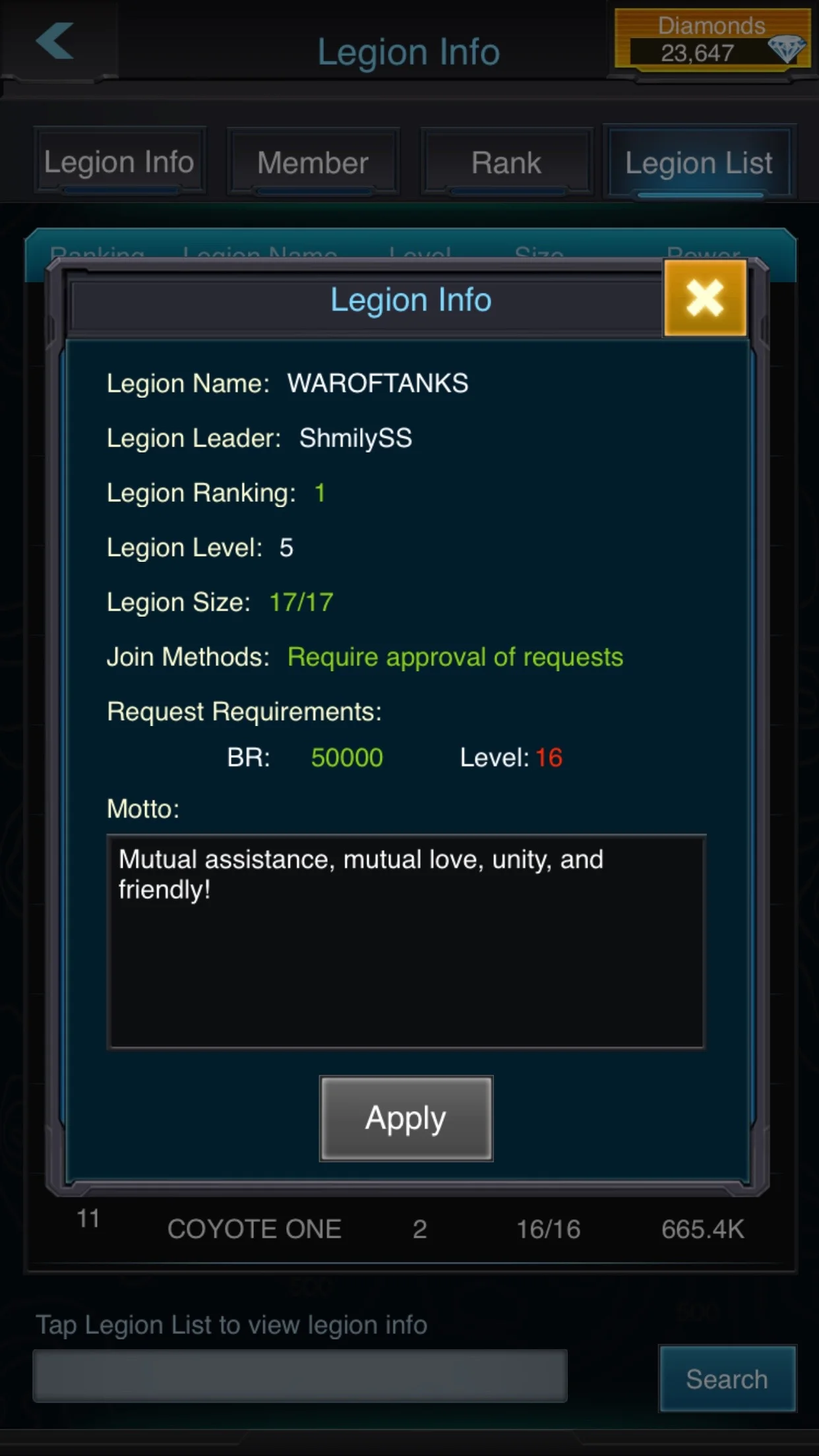 Here is their Legion Infopage, quite hard to join I guess lvl 16 is reacquired 