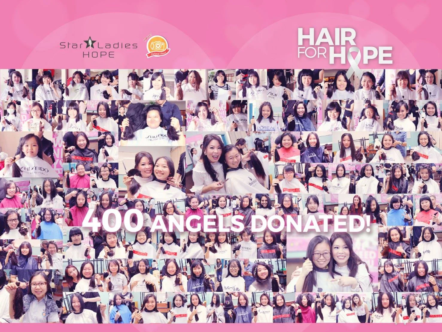 HAIR FOR HOPE . THEY DID IT | With just 2 campaigns, <Hair For Hope> Hair Donation Campaign, organized by StarLadies Hope has successfully gathered 400 girls and ladies to donate their precious hair! Because of every kind-hearted donors, we believe there is a bright future in building a society with Love and Care, to help those in need! It might be just HAIR for you, but it’s HOPE for them! Once again, many thanks and love to all donors and partners in your selfless supports and dedications!