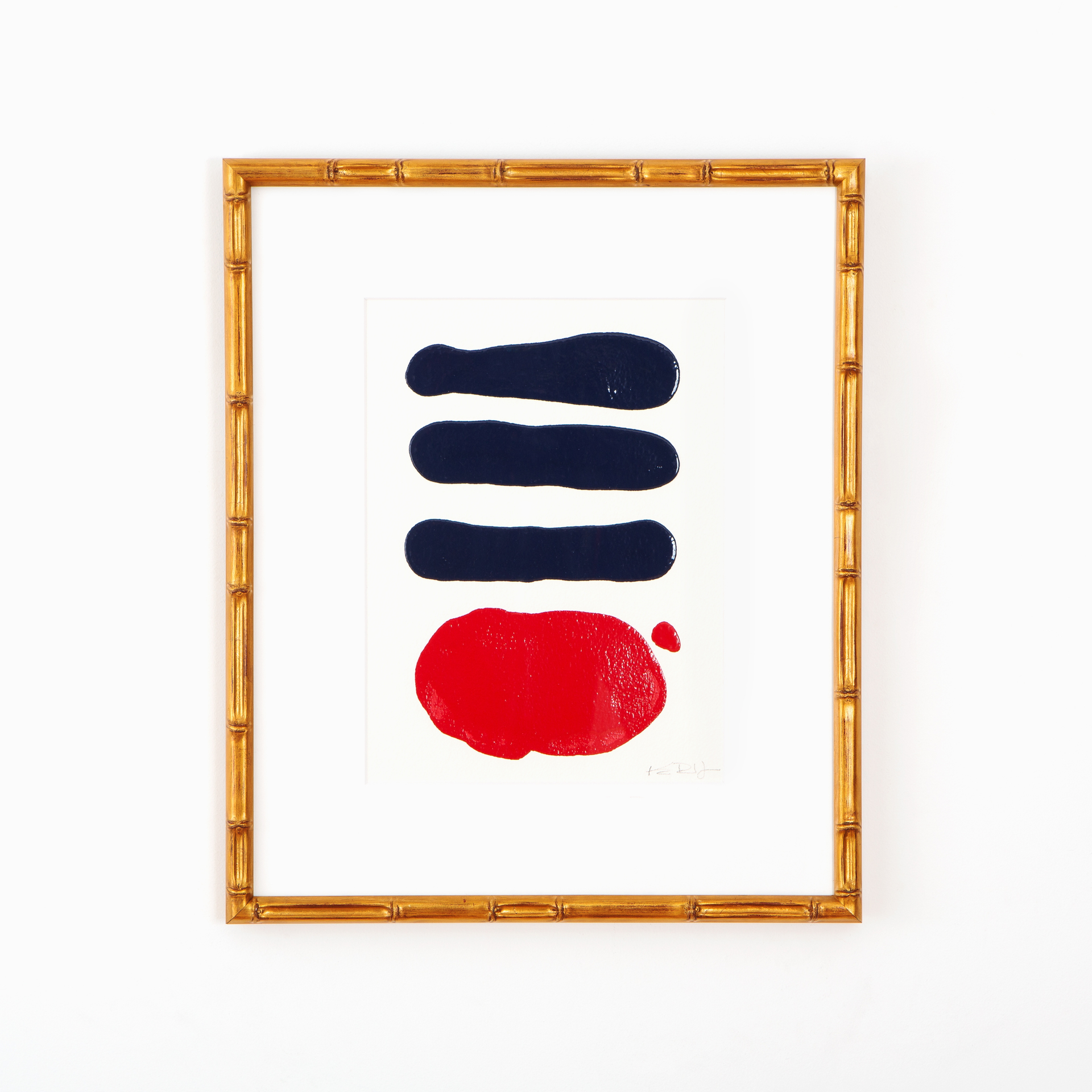 Framebridge_Navy_Red_Abstract_Art_Gold_Bamboo_Frame_White_Wall.jpg