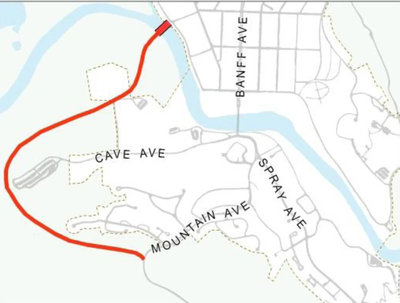 Concept image of expanding roads in the Town of Banff.
