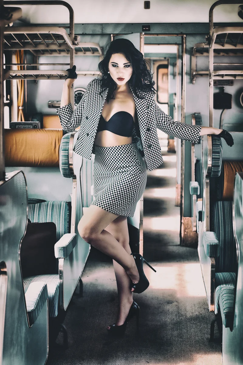 Posing inside an old train