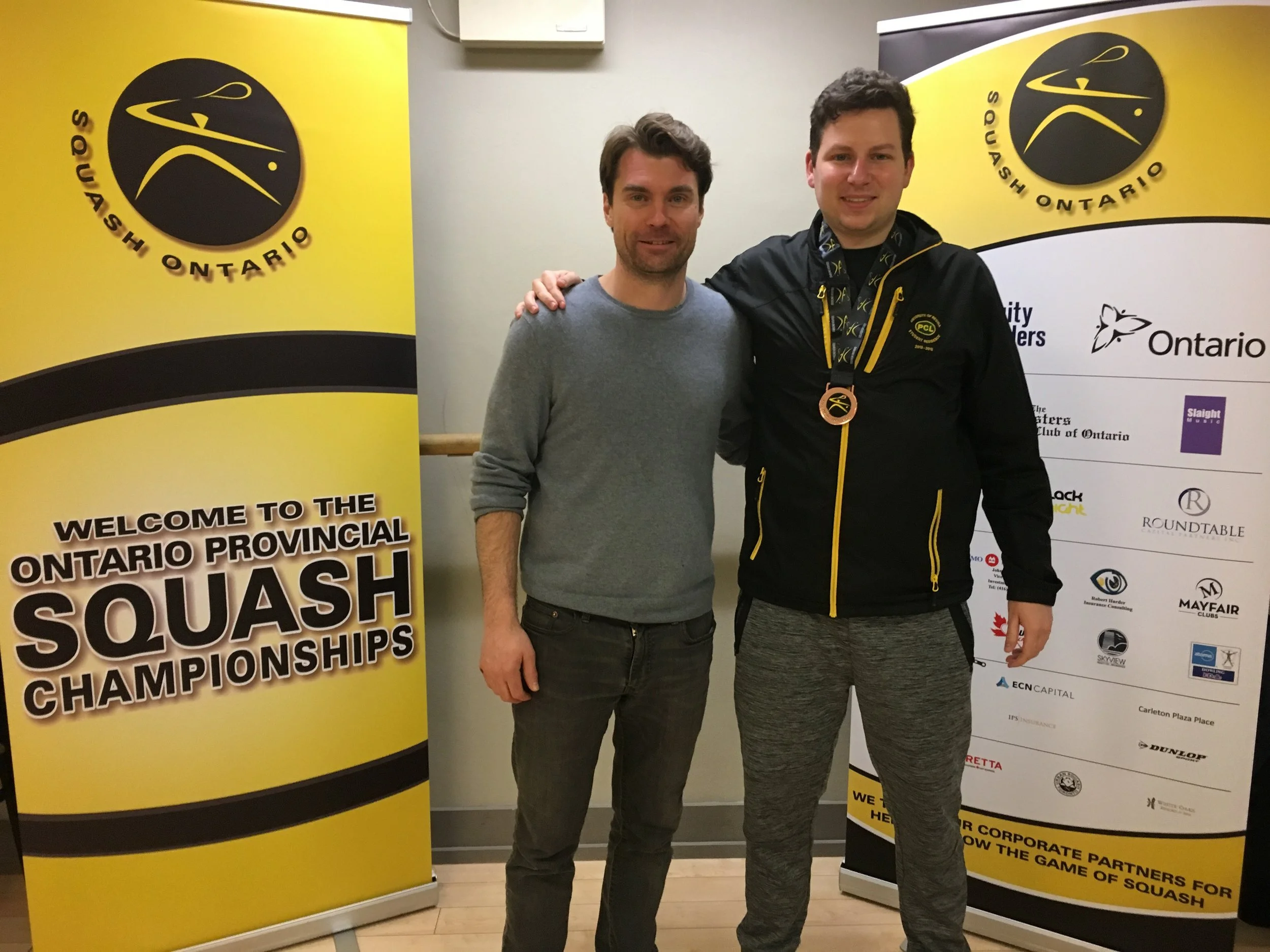 Patrick Clinton (right) with Squash Stream TV's Josh Ginou
