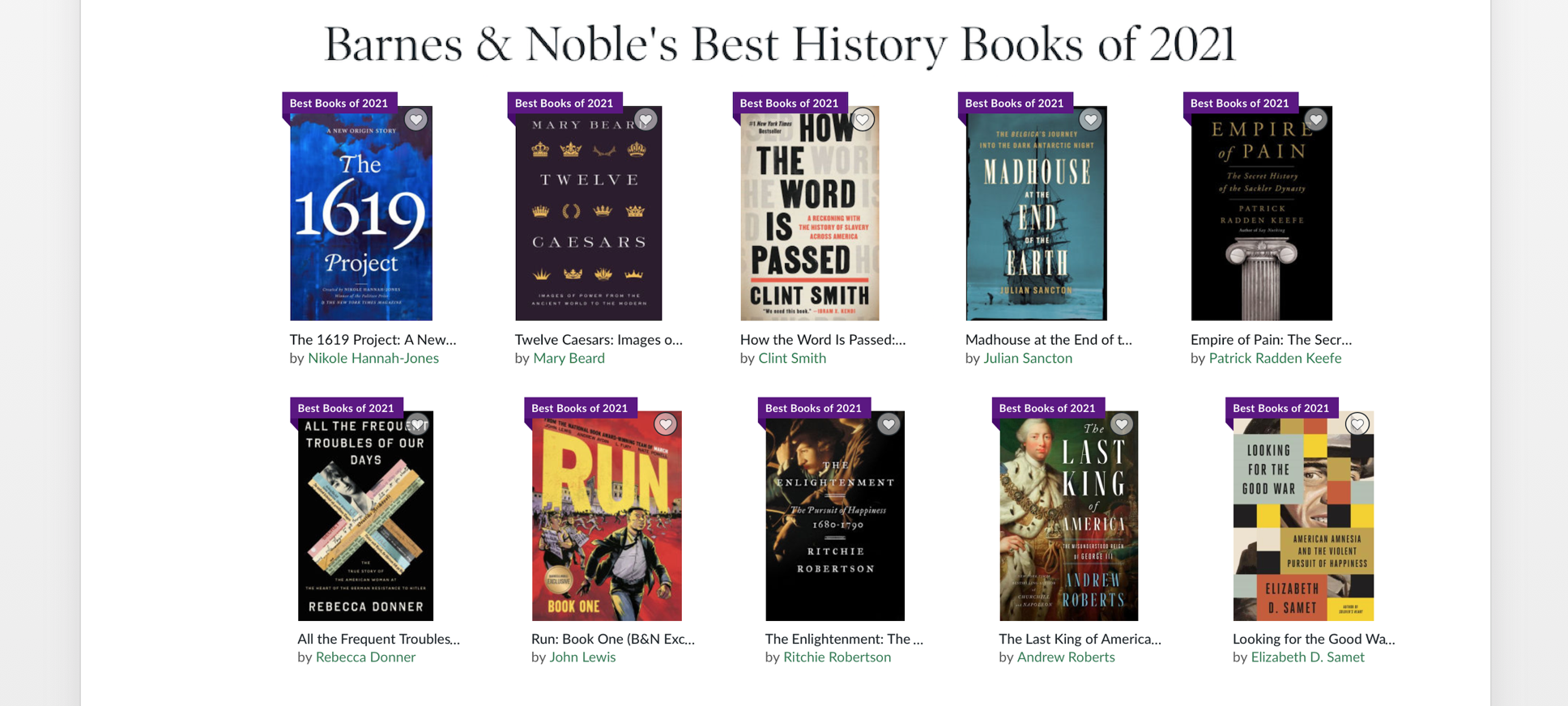 BARNES &amp; NOBLE BEST HISTORY BOOK OF 2021 