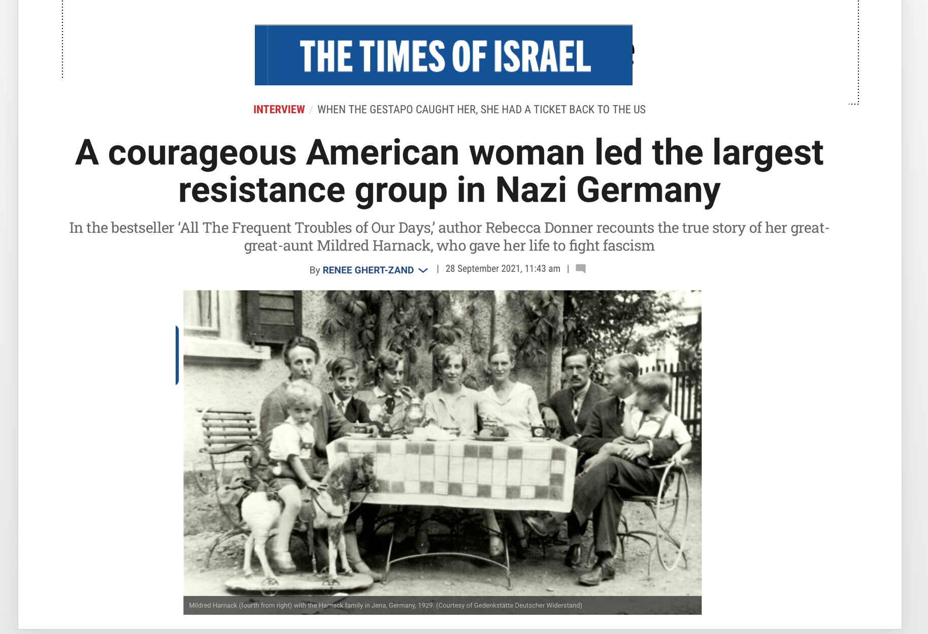 TIMES OF ISRAEL: ARTICLE BY RENEE GHERT-ZAND
