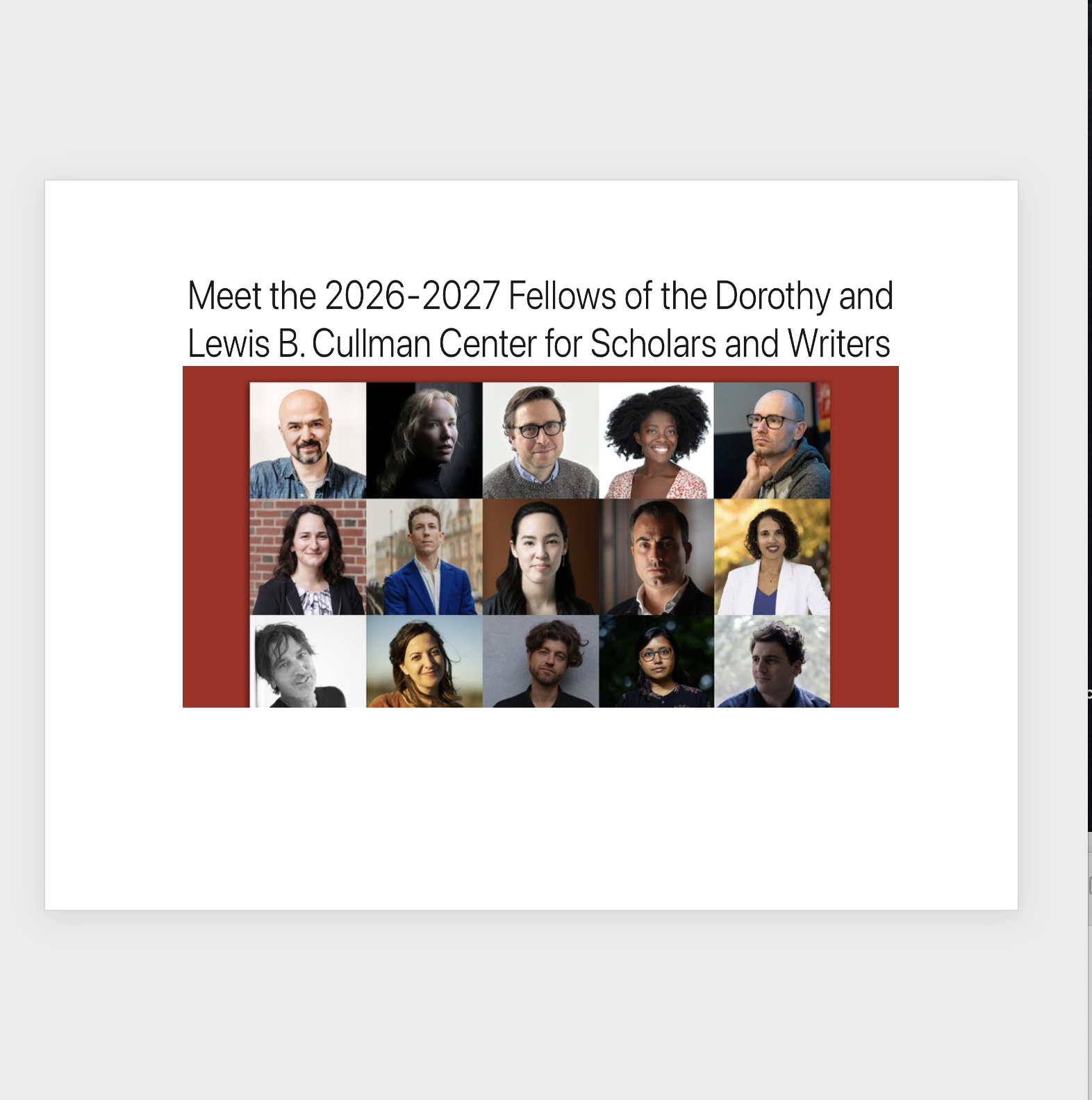 CULLMAN CENTER FELLOW 2026-27
