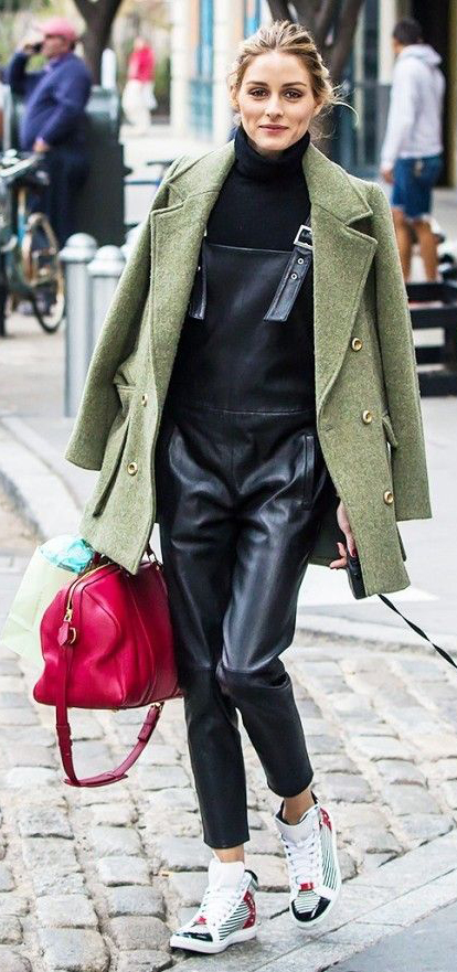 black-jumpsuit-black-sweater-green-olive-jacket-coat-hairr-bun-overalls-style-outfit-fall-winter-white-shoe-sneakers-turtleneck-oliviapalermo-red-bag-celebrity-lunch.jpg