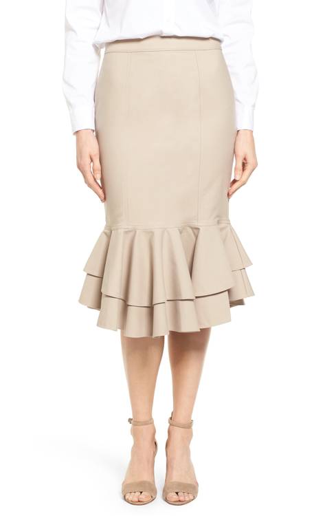 Ruffle Hem Pencil Skirt