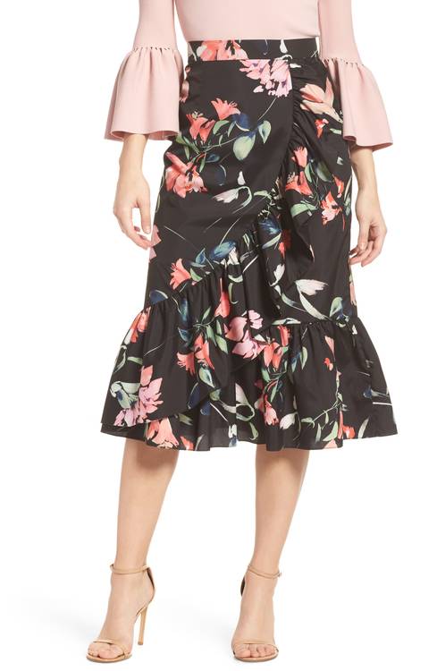 Floral Taffeta Ruffle Skirt